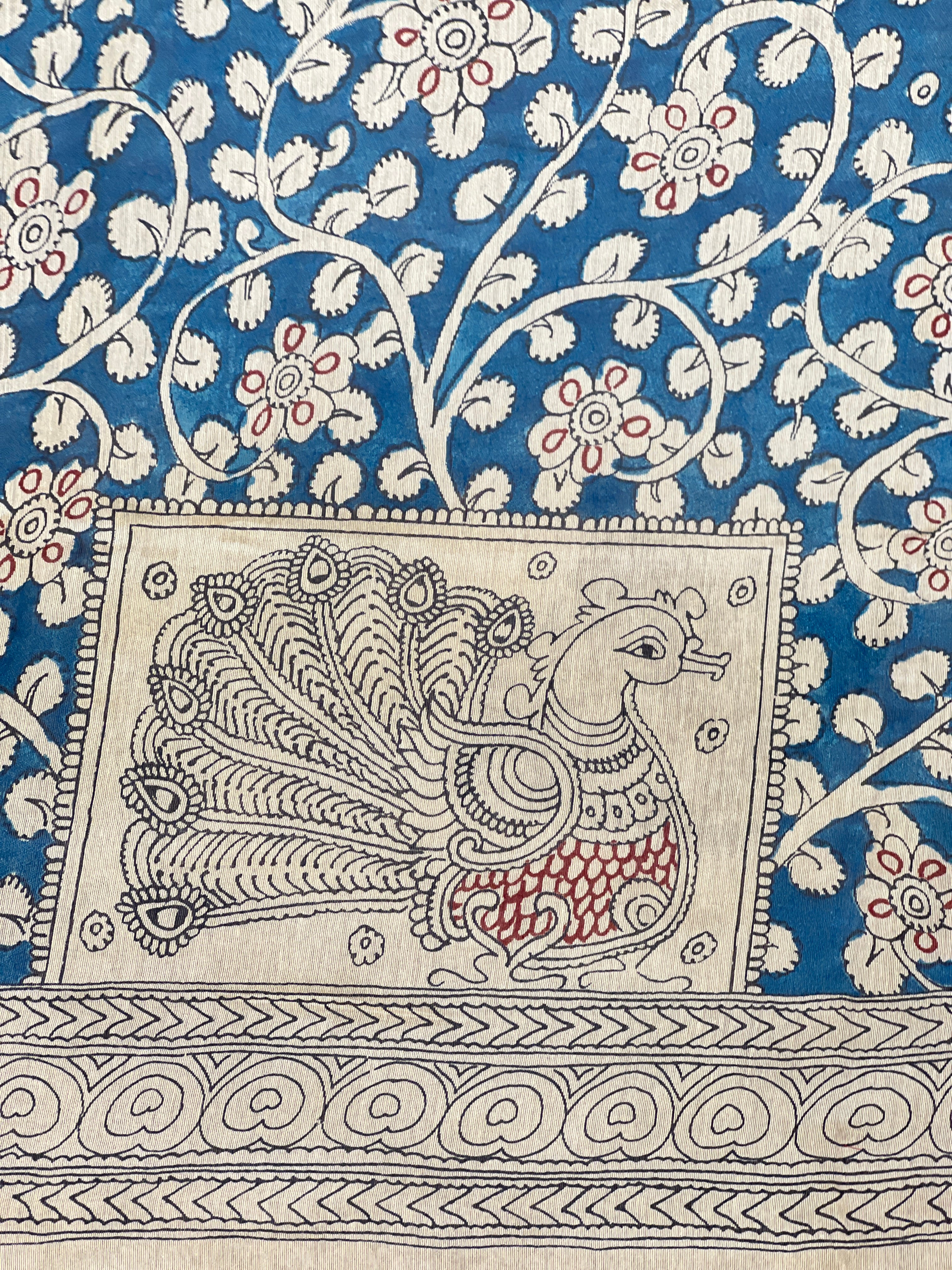 Kalamkari And Bandhani Patterned Semi Jute Saree | SSN502