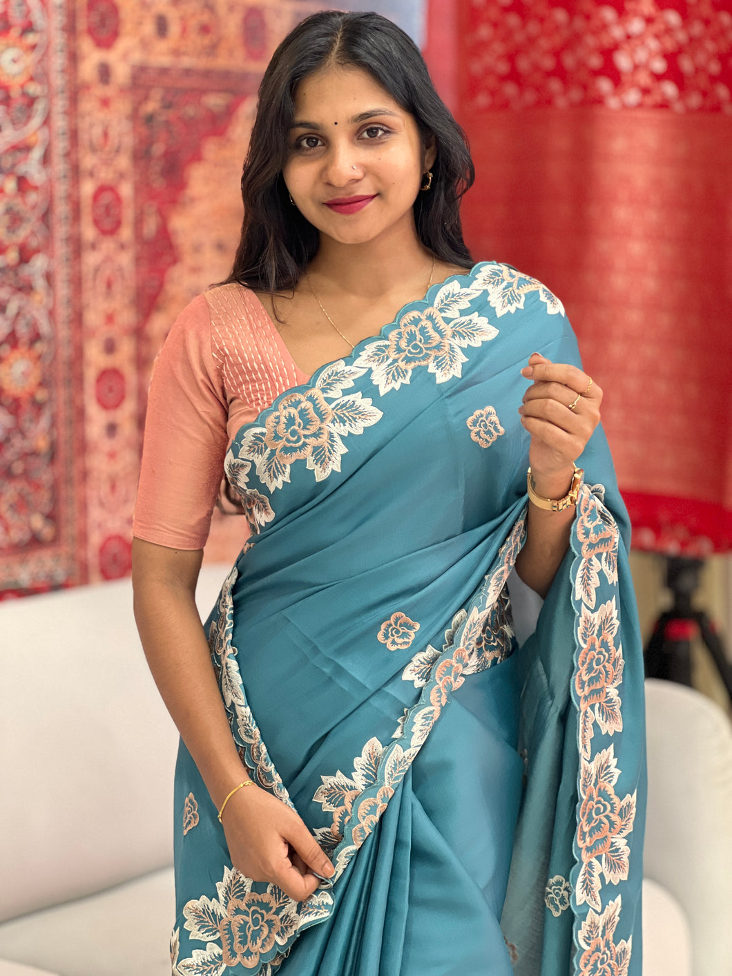 Floral Embroidered Tussar Saree | SHC187