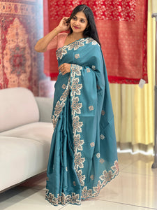 Floral Embroidered Tussar Saree | SHC187