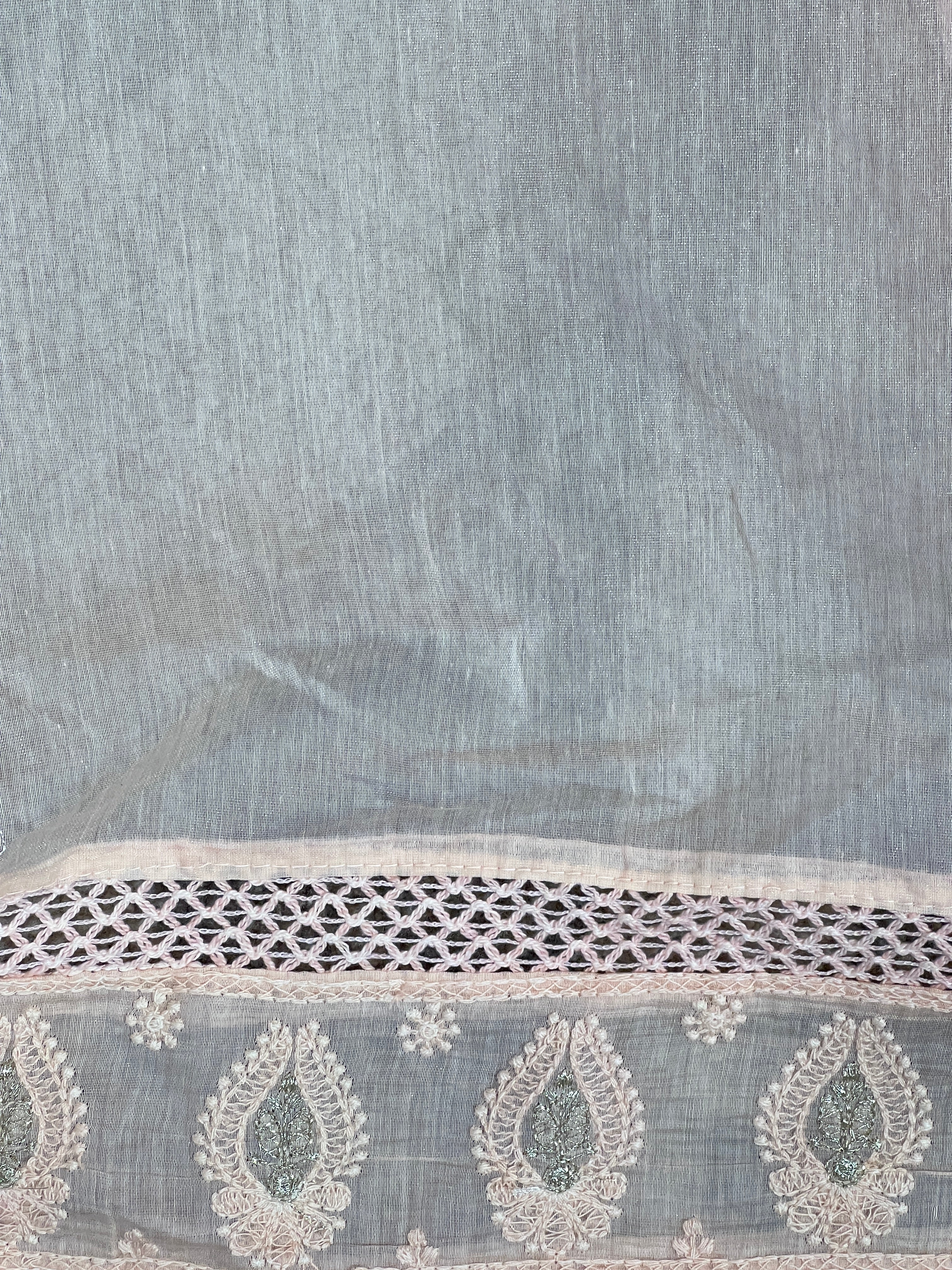 Computerized Lucknowi Embroidered Mul Chanderi Saree | MM662