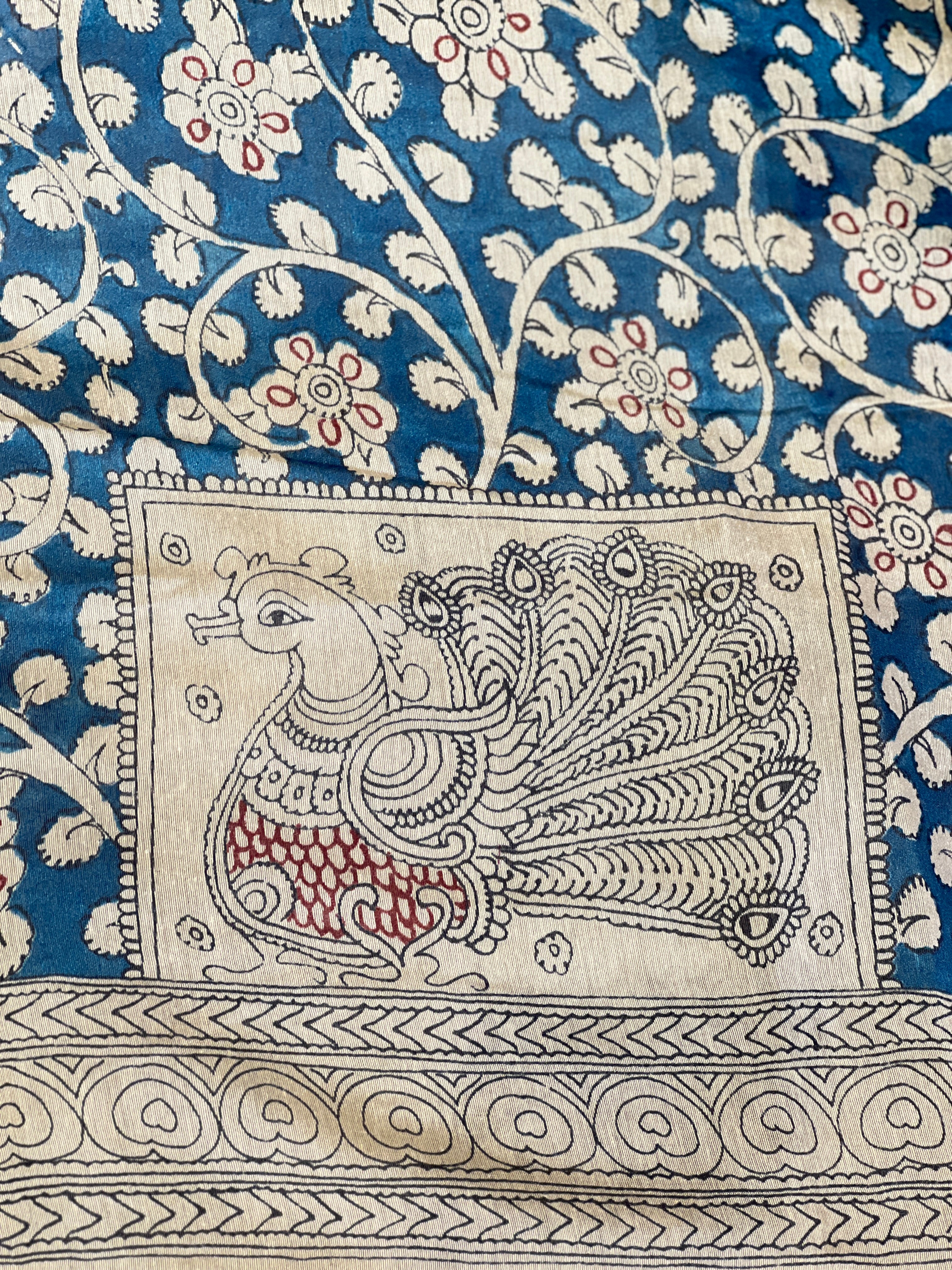 Kalamkari And Bandhani Patterned Semi Jute Saree | SSN503