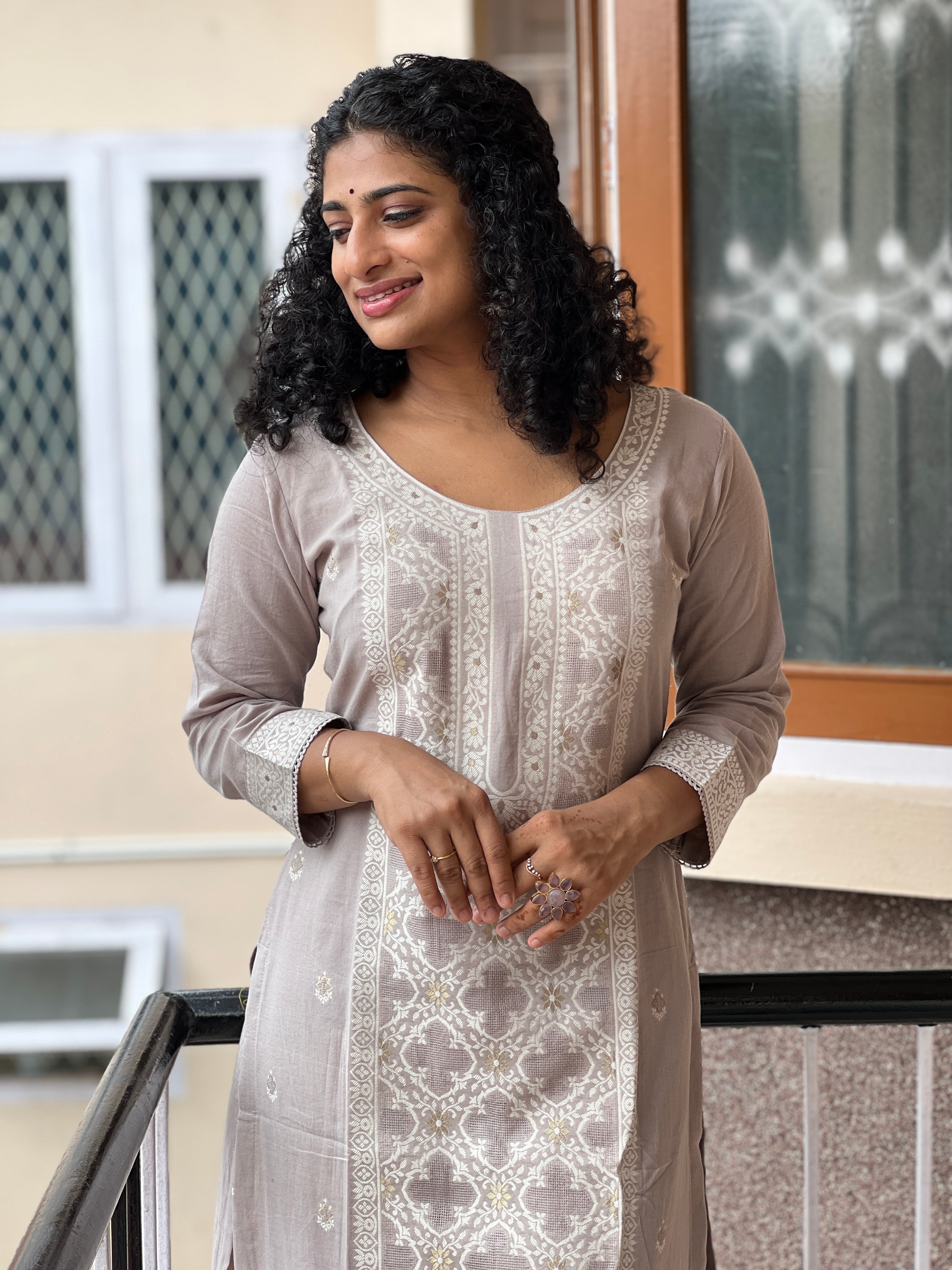 Yarn Cutwork Design and Banarasi Pattern Cotton Kurta | SV241