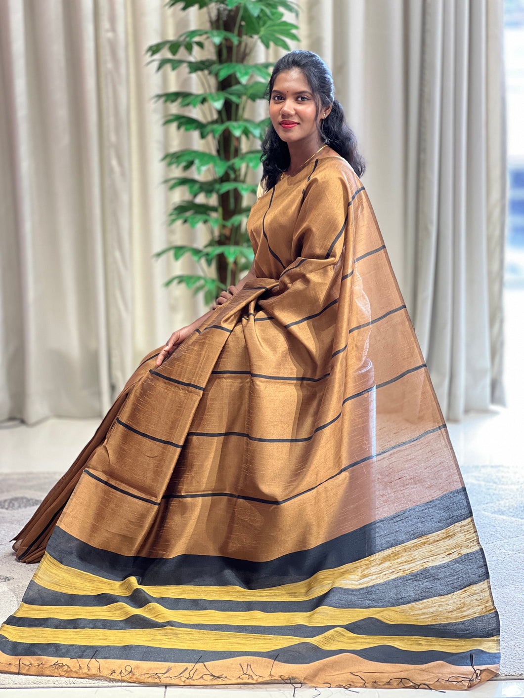 Stripe Weaving Pattern Semi Tussar Saree | ACT677