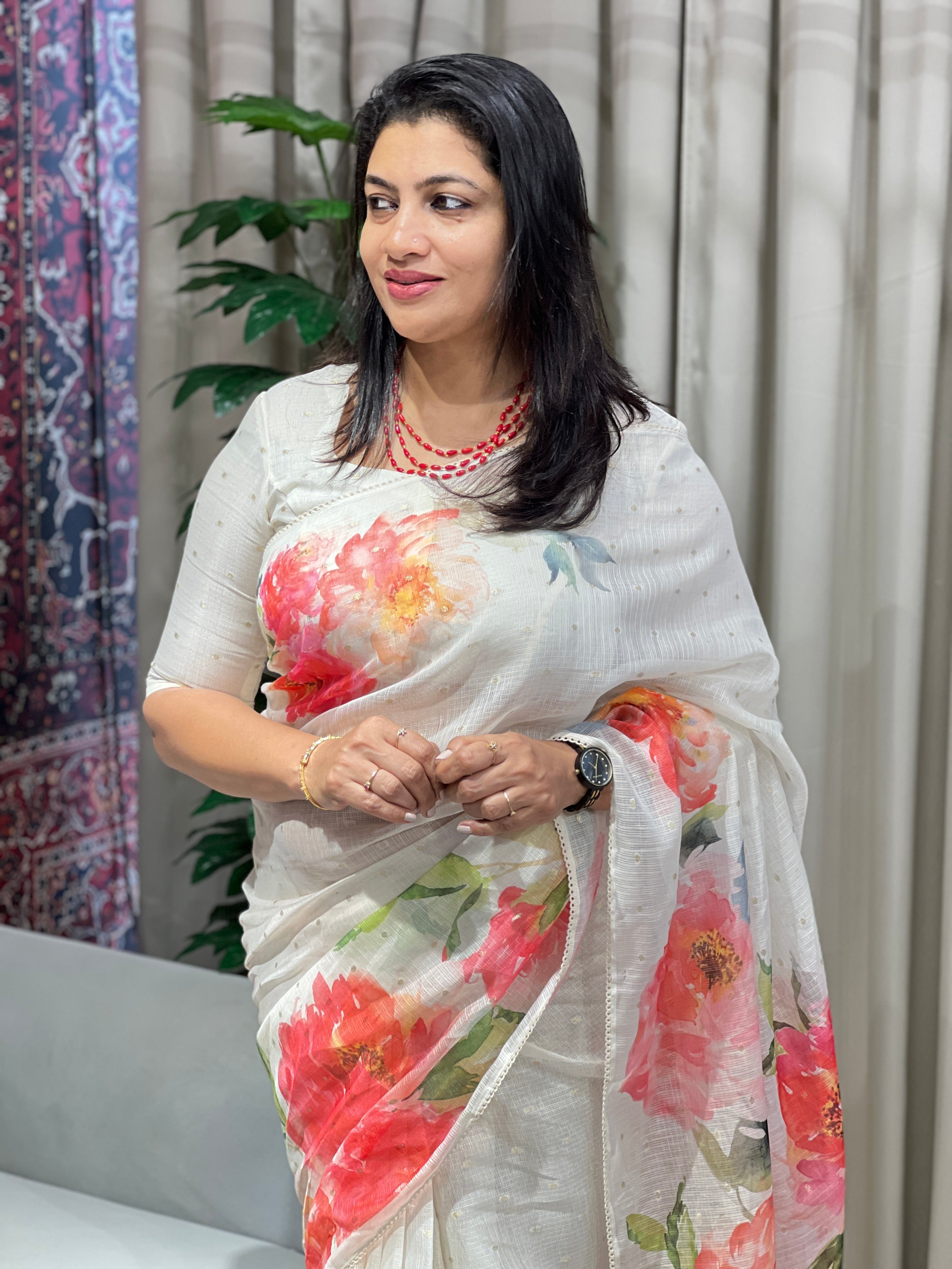 Floral Print With Banarasi Butta Detailed Silky Kota Saree | MR424