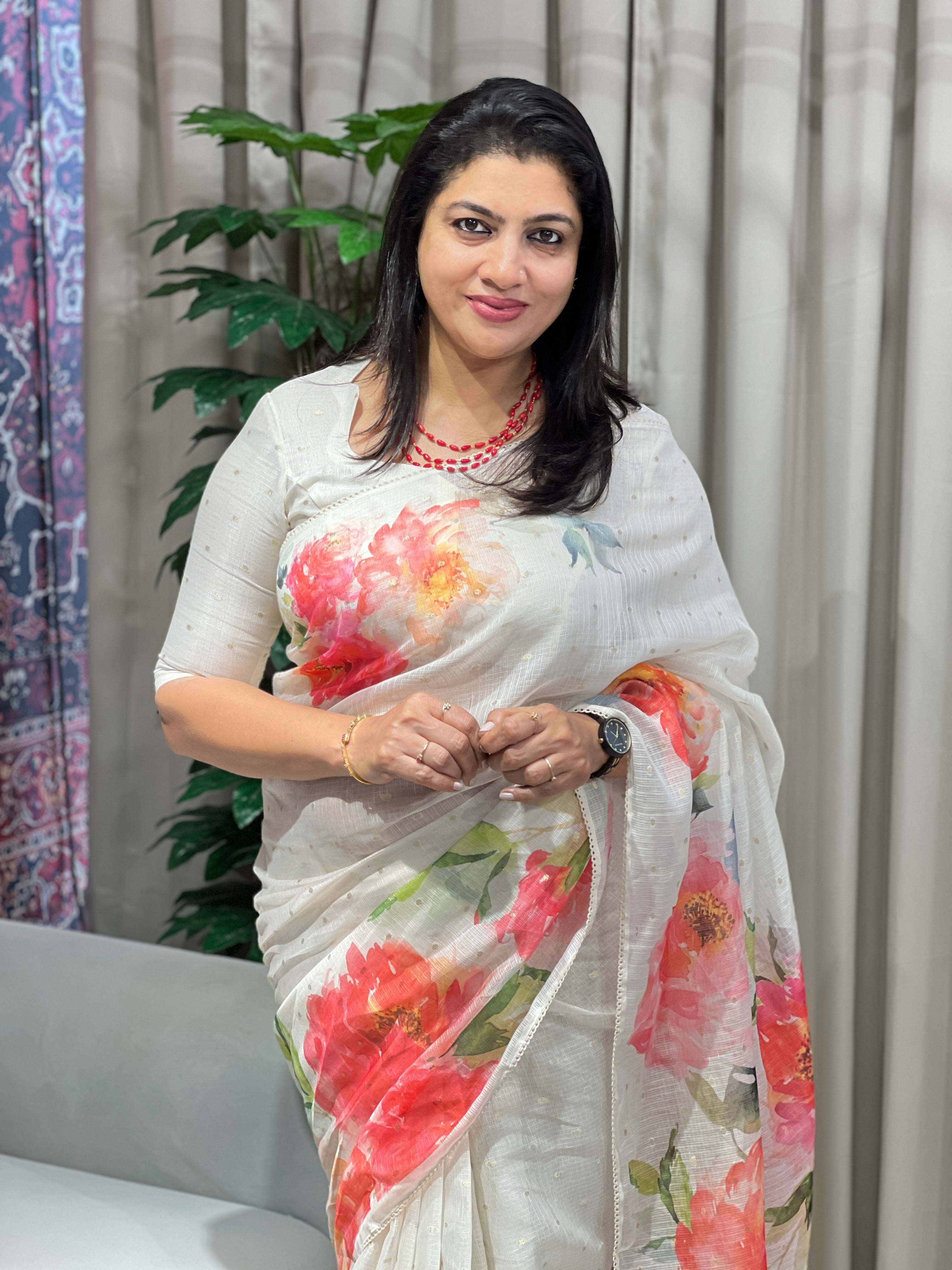 Floral Print With Banarasi Butta Detailed Silky Kota Saree | MR424