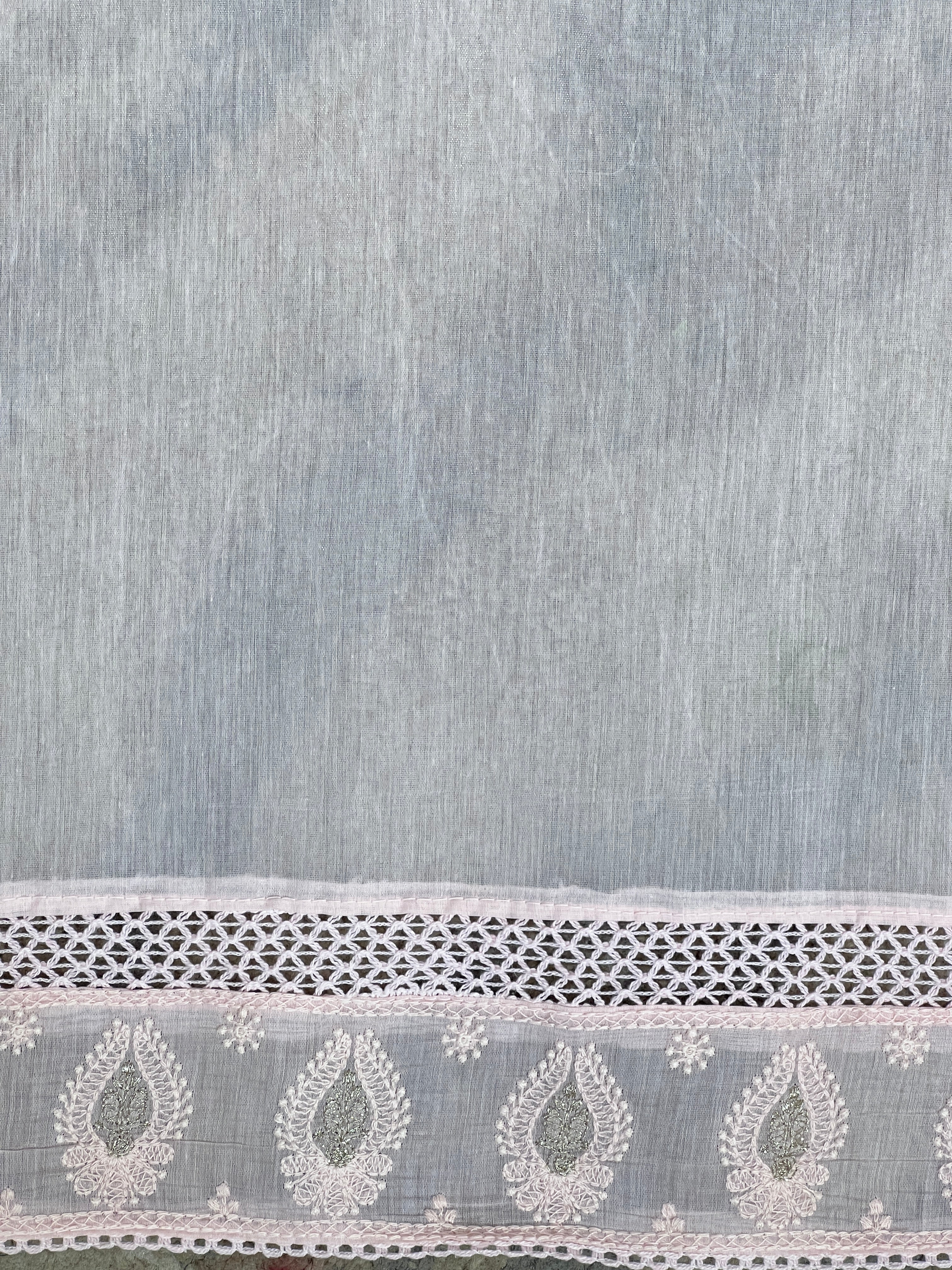 Computerized Lucknowi Embroidered Mul Chanderi Saree | MM660
