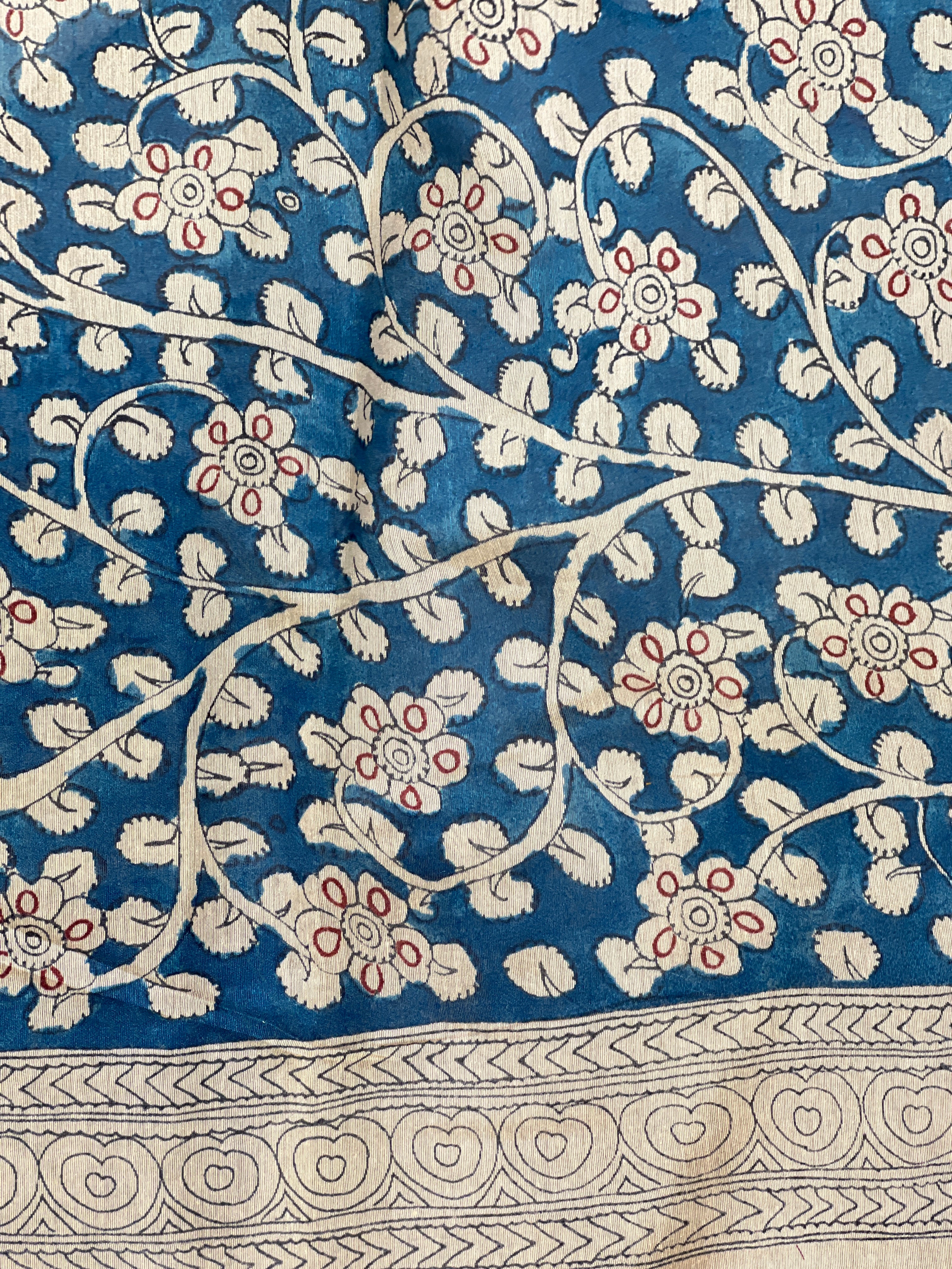 Kalamkari And Bandhani Patterned Semi Jute Saree | SSN494