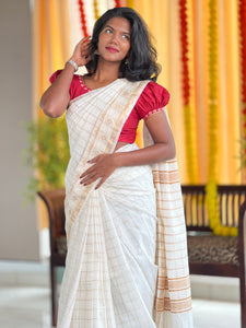 Zari Weaving Check patterned Semi Silk Saree | NHH483