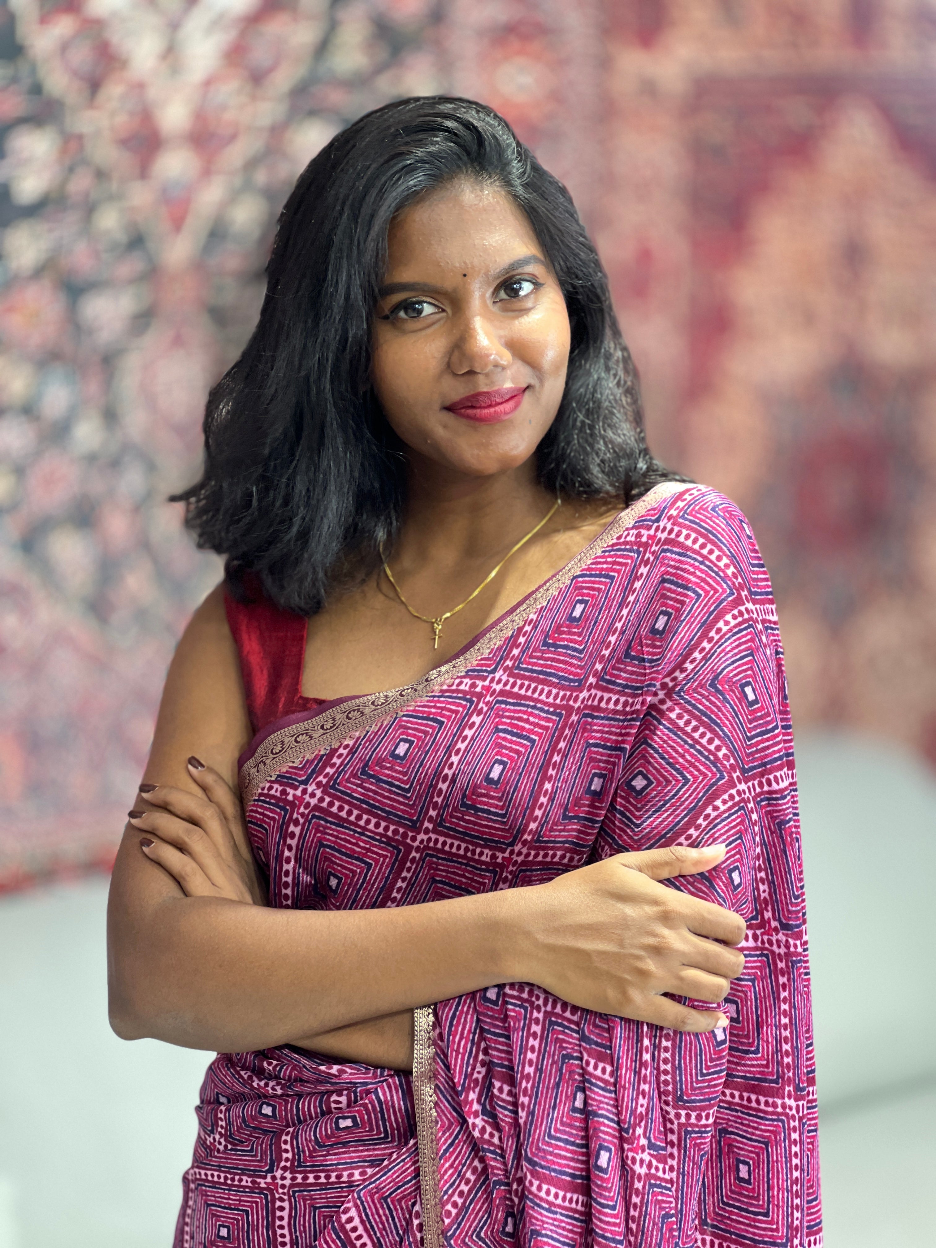 Geometric Printed Chinon Saree | SSN345