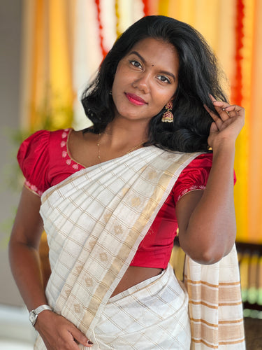 Zari Weaving Check patterned Semi Silk Saree | NHH483