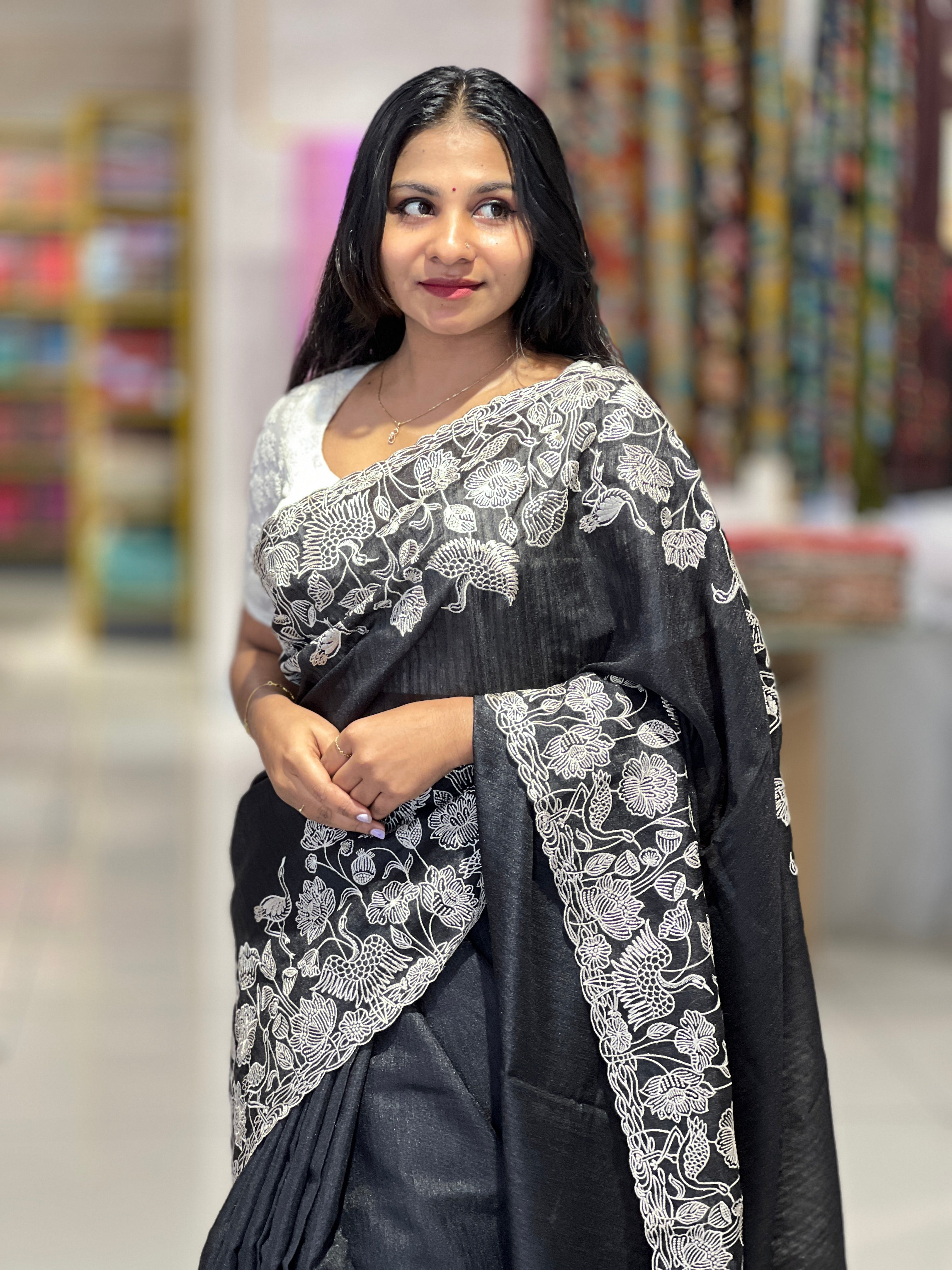 Machine Embroidery Geecha Tussar Saree | BLD1126