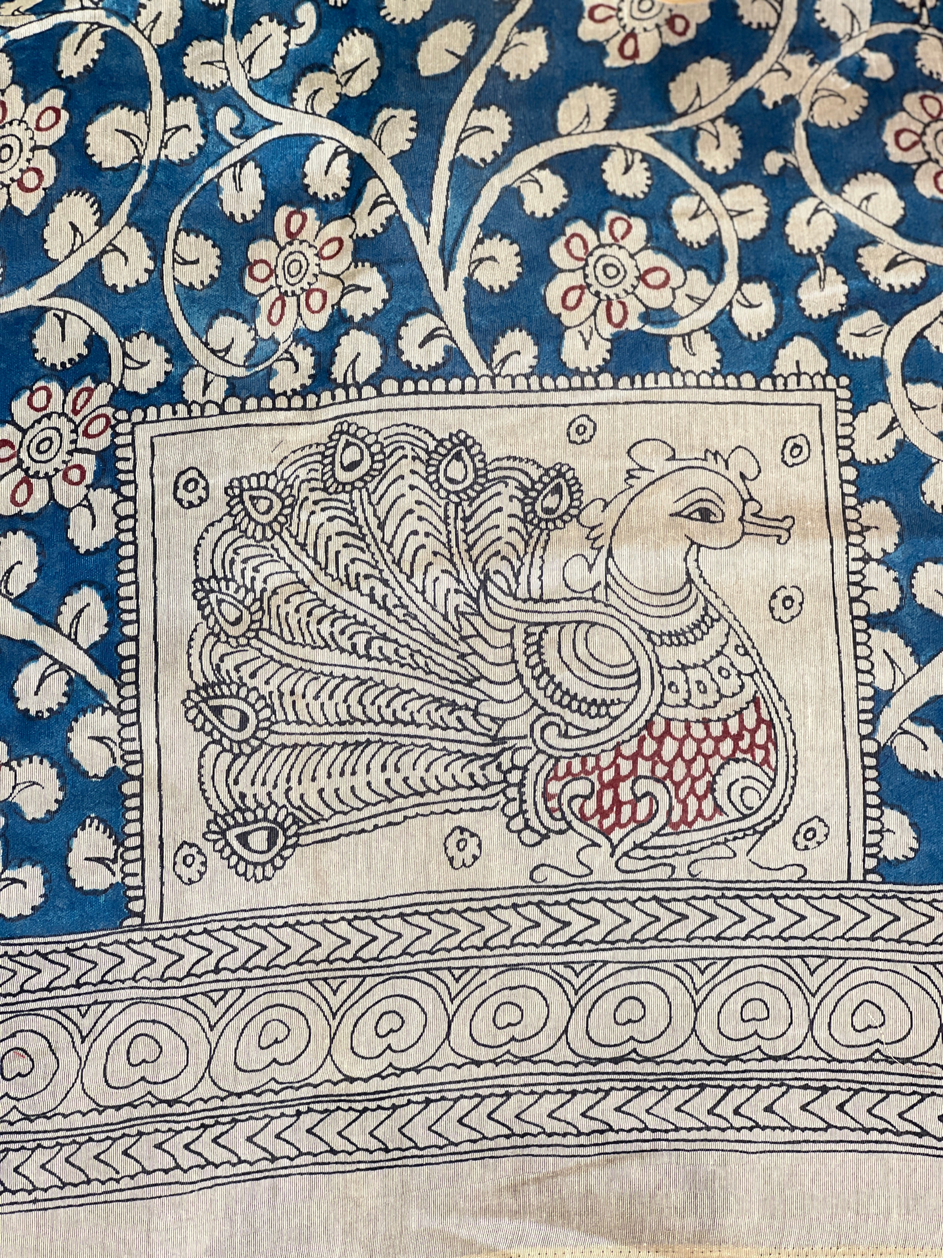 Kalamkari And Bandhani Patterned Semi Jute Saree | SSN496