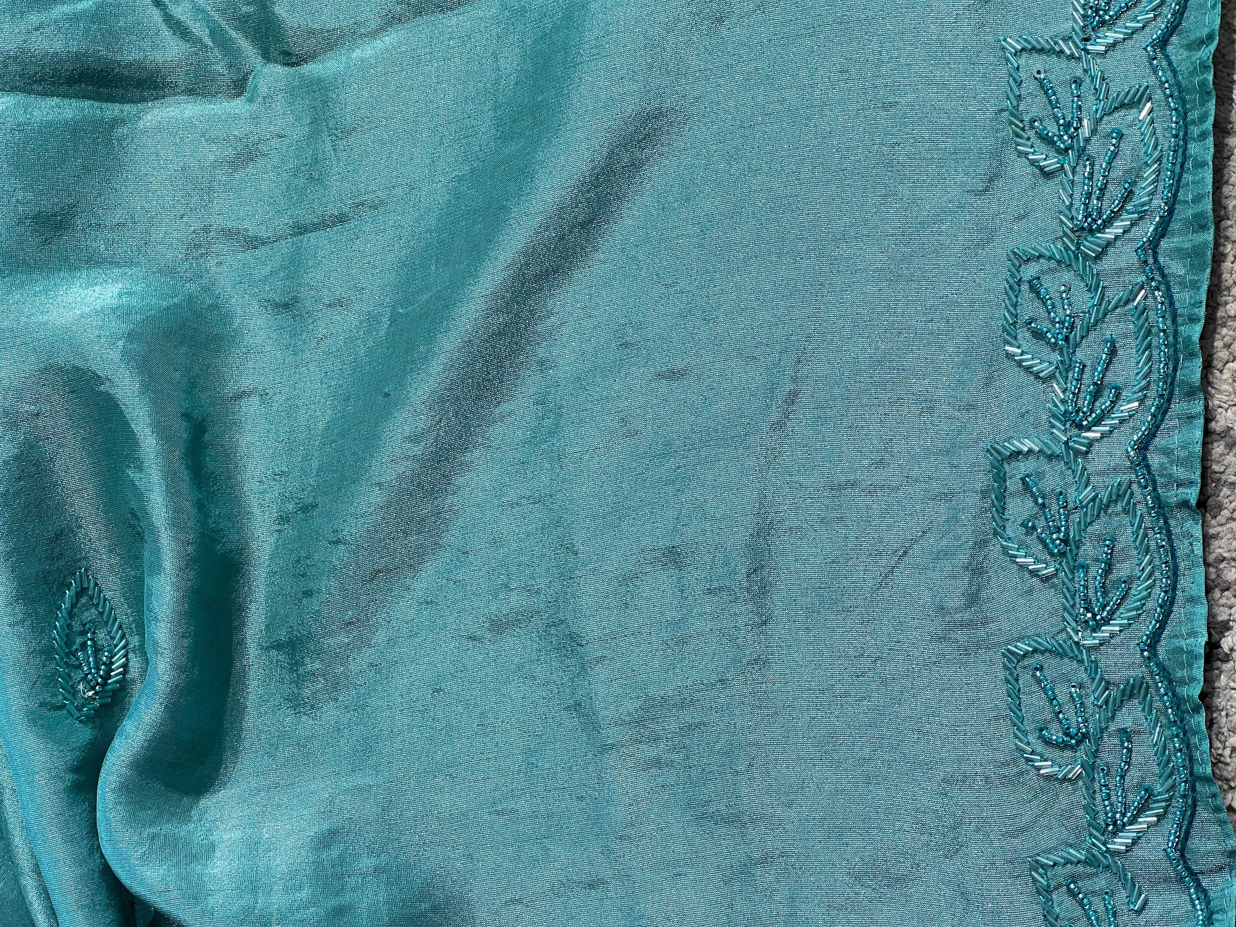 Stone Sticky With Beads Embroidery Detailed Velvet Crepe Saree | SBP977