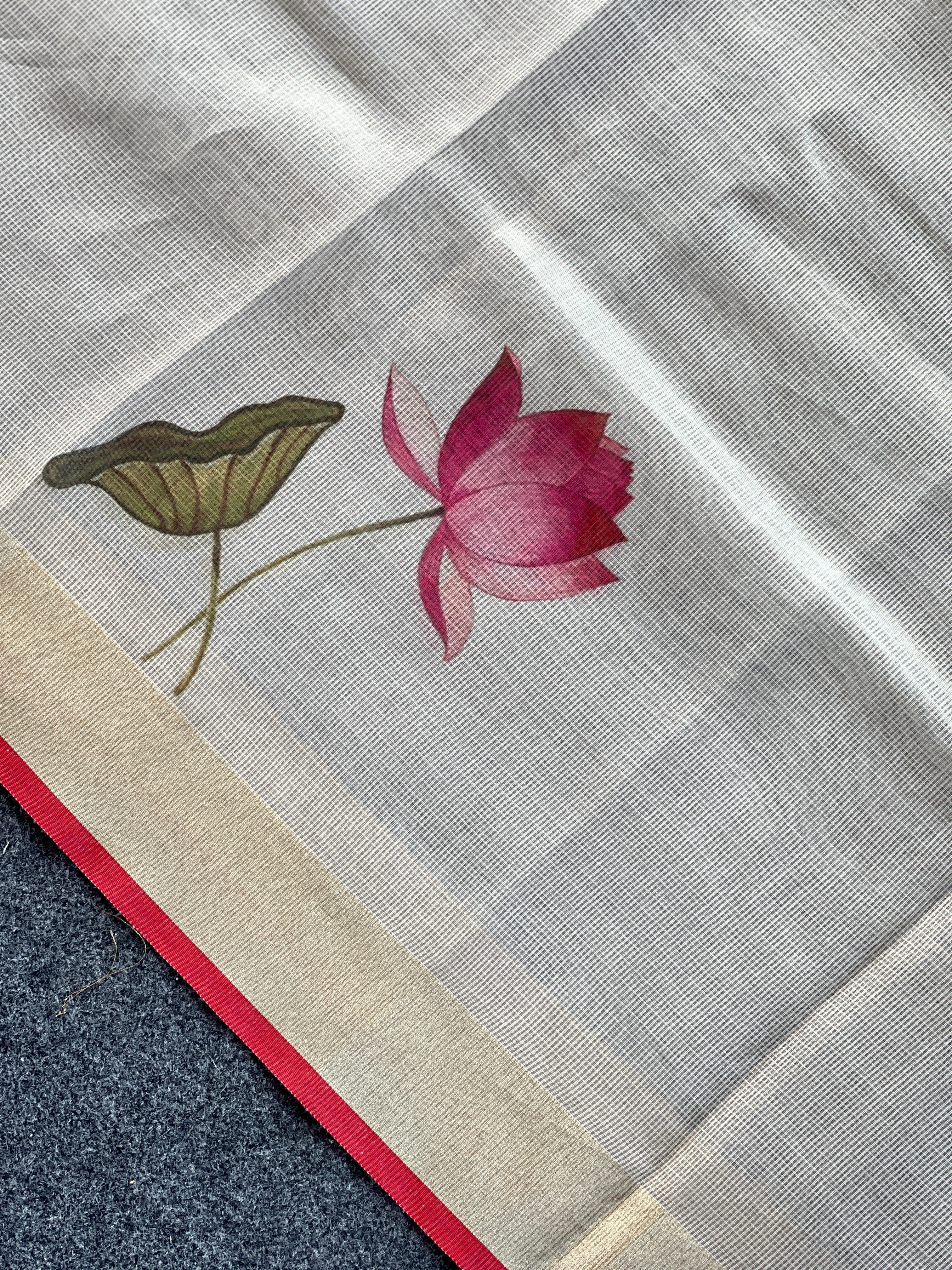 Digital Printed Lotus Patterned Banarasi Kota Saree | MR155