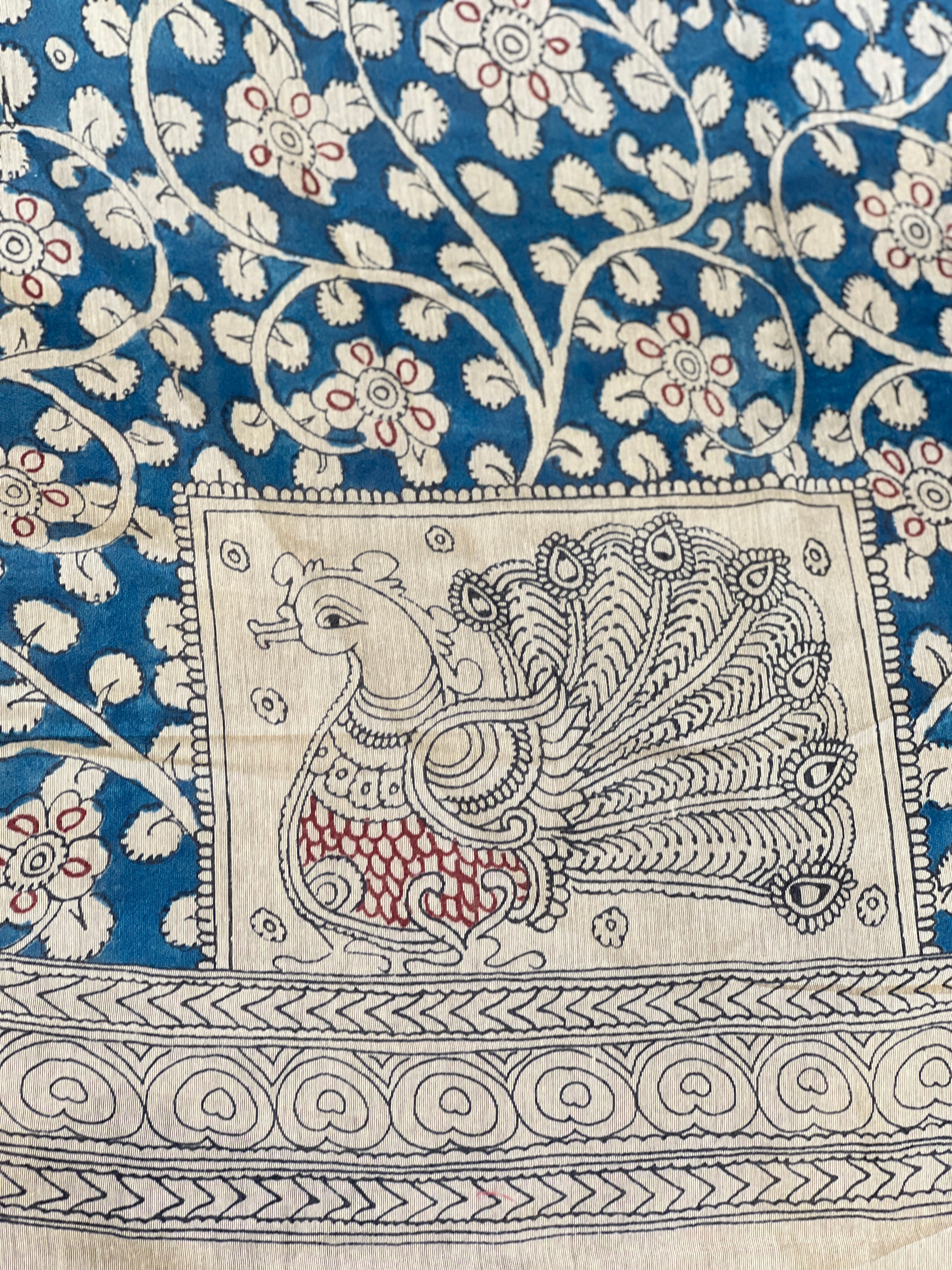 Kalamkari And Bandhani Patterned Semi Jute Saree | SSN499