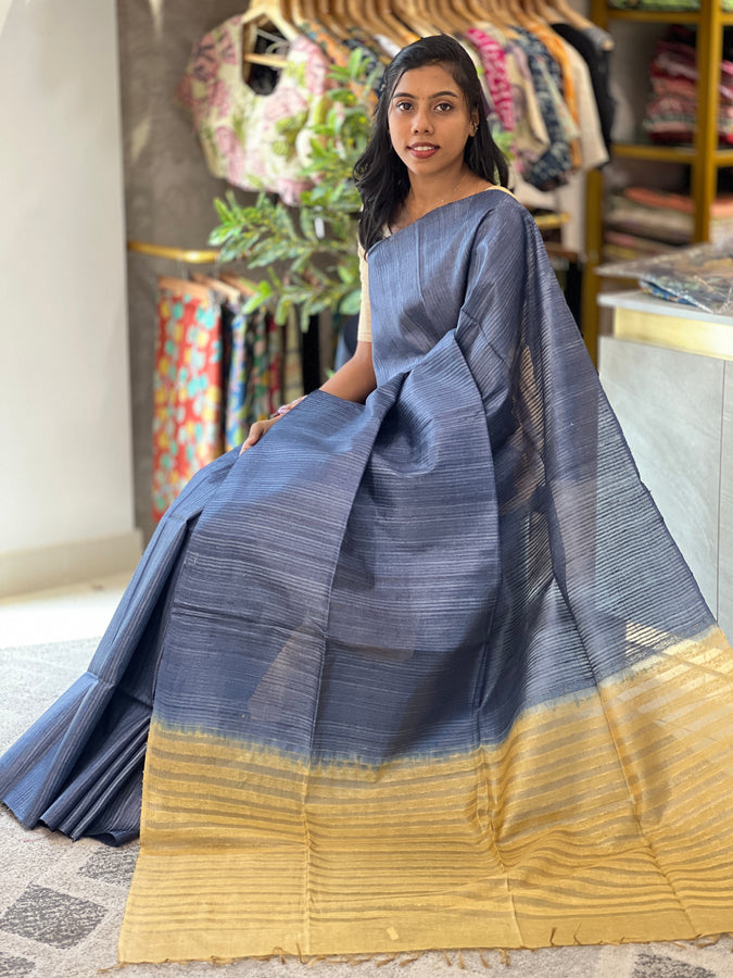 Stripe Patterned Noil Tussar Saree | MNH440