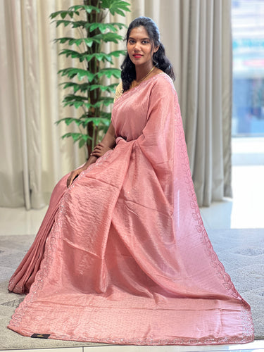 Stone Sticky With Beads Embroidery Detailed Velvet Crepe Saree | SBP974