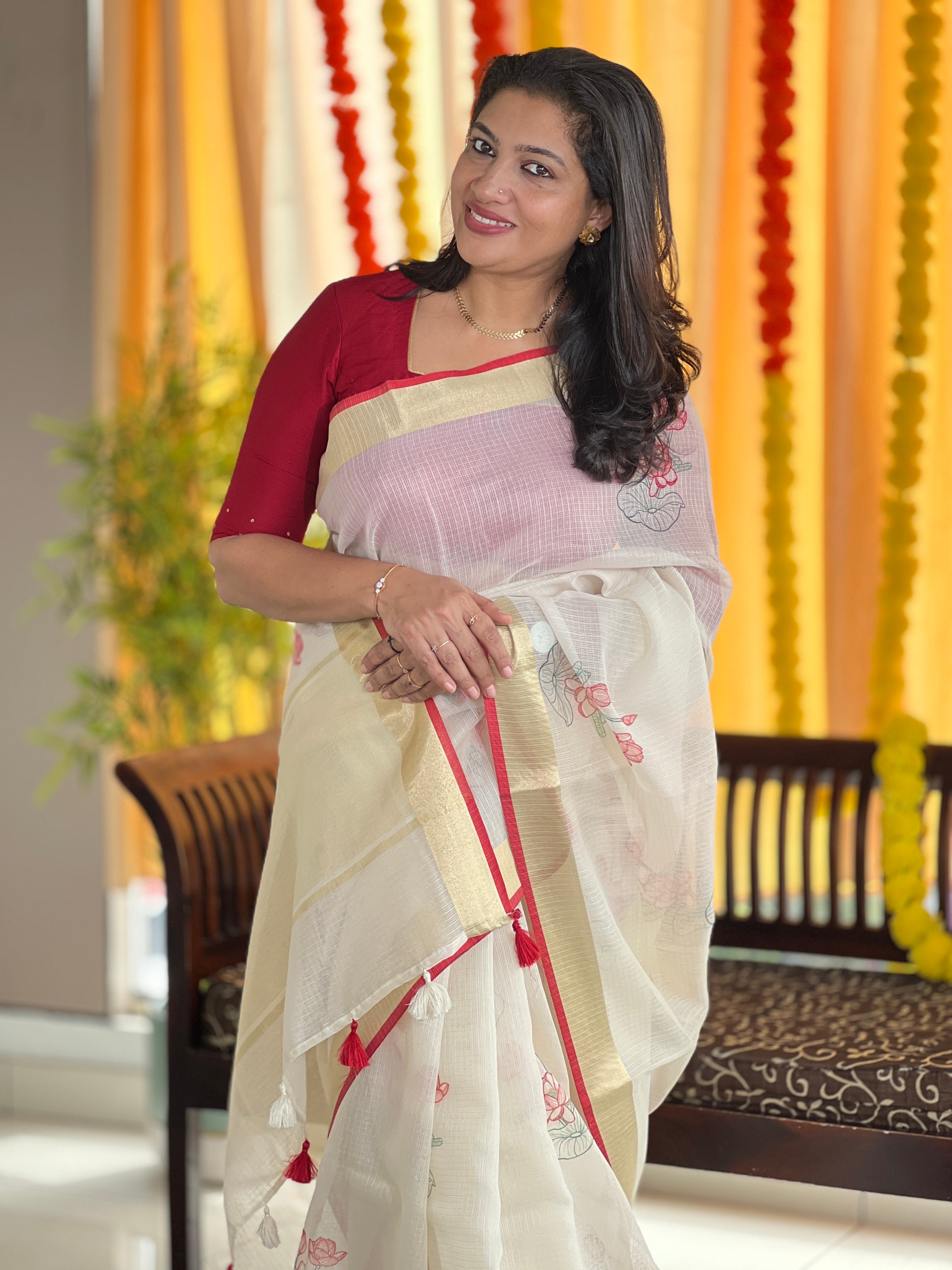Digital Printed Lotus Patterned Banarasi Kota Saree | MR154