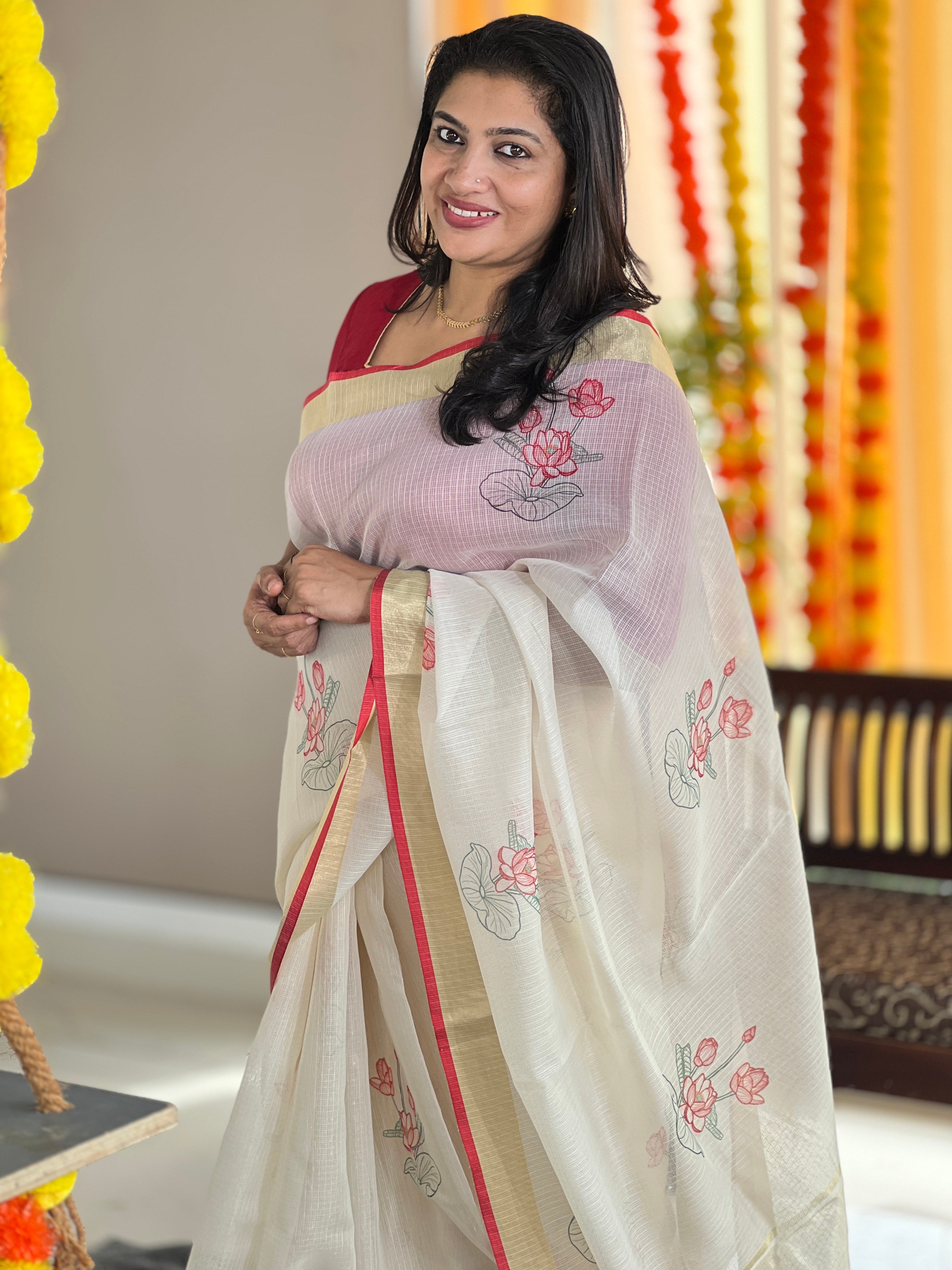 Digital Printed Lotus Patterned Banarasi Kota Saree | MR154