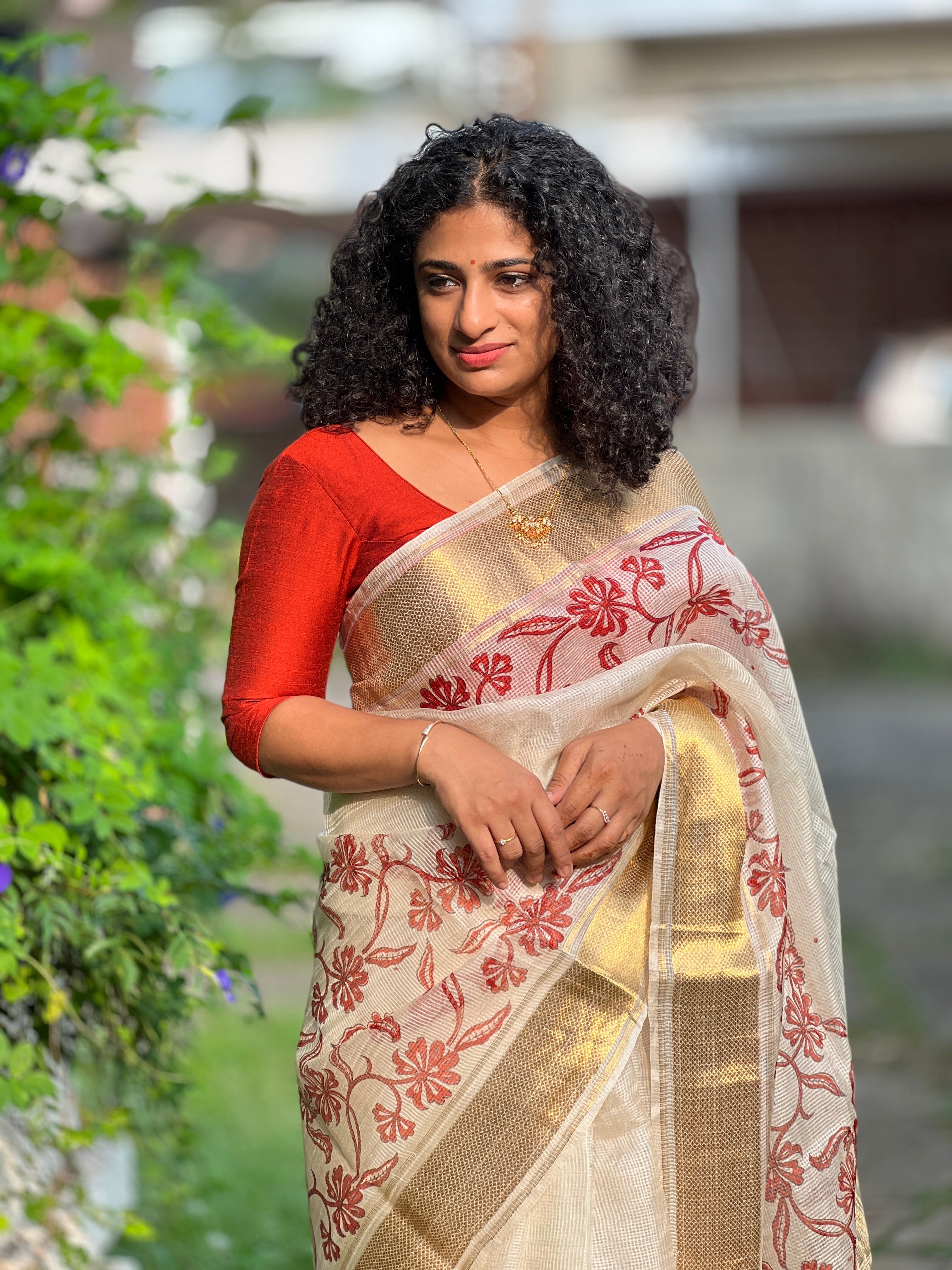 Zari Border and Block Printed Tussar Kota Saree | ACT1108