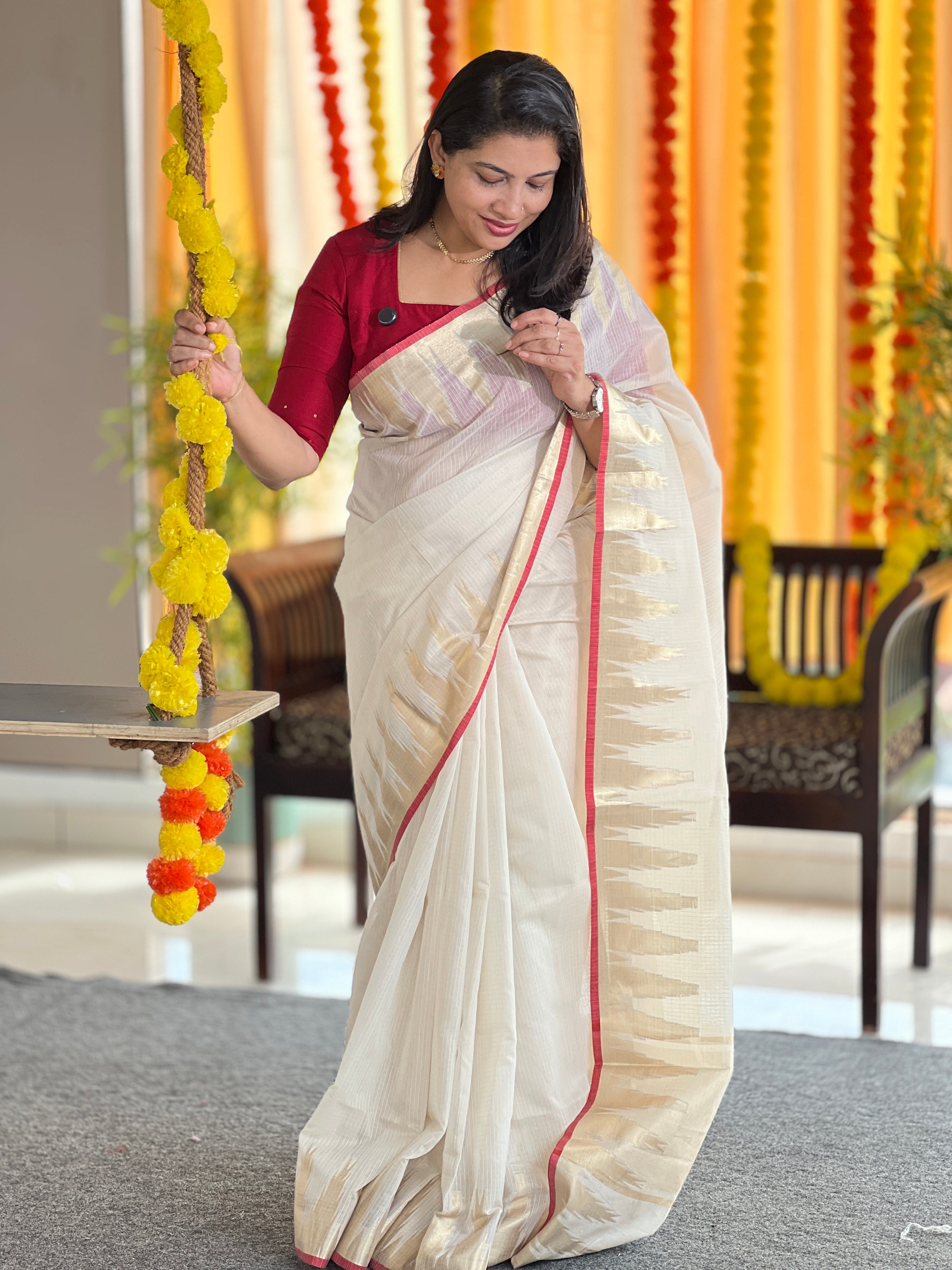 Temple Border Detailed Banarasi Kota Saree | MR153