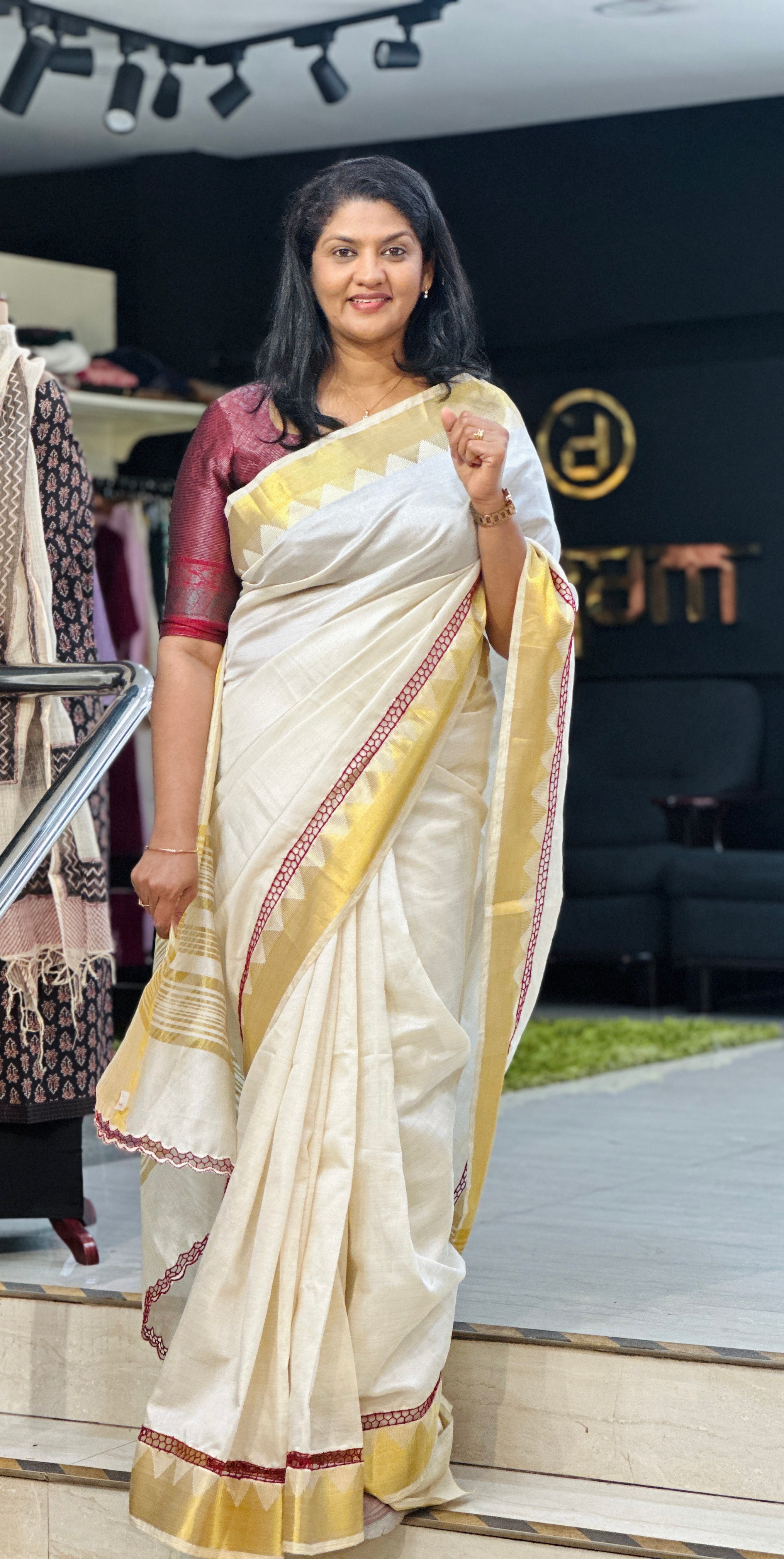 Temple Border Pattern Twine Cut Work Semi Silk Saree | TC508