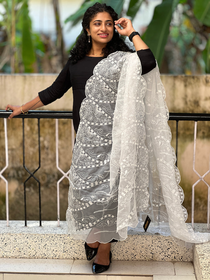 Computerized Floral Embroidery Organza Dupatta | AHD1387