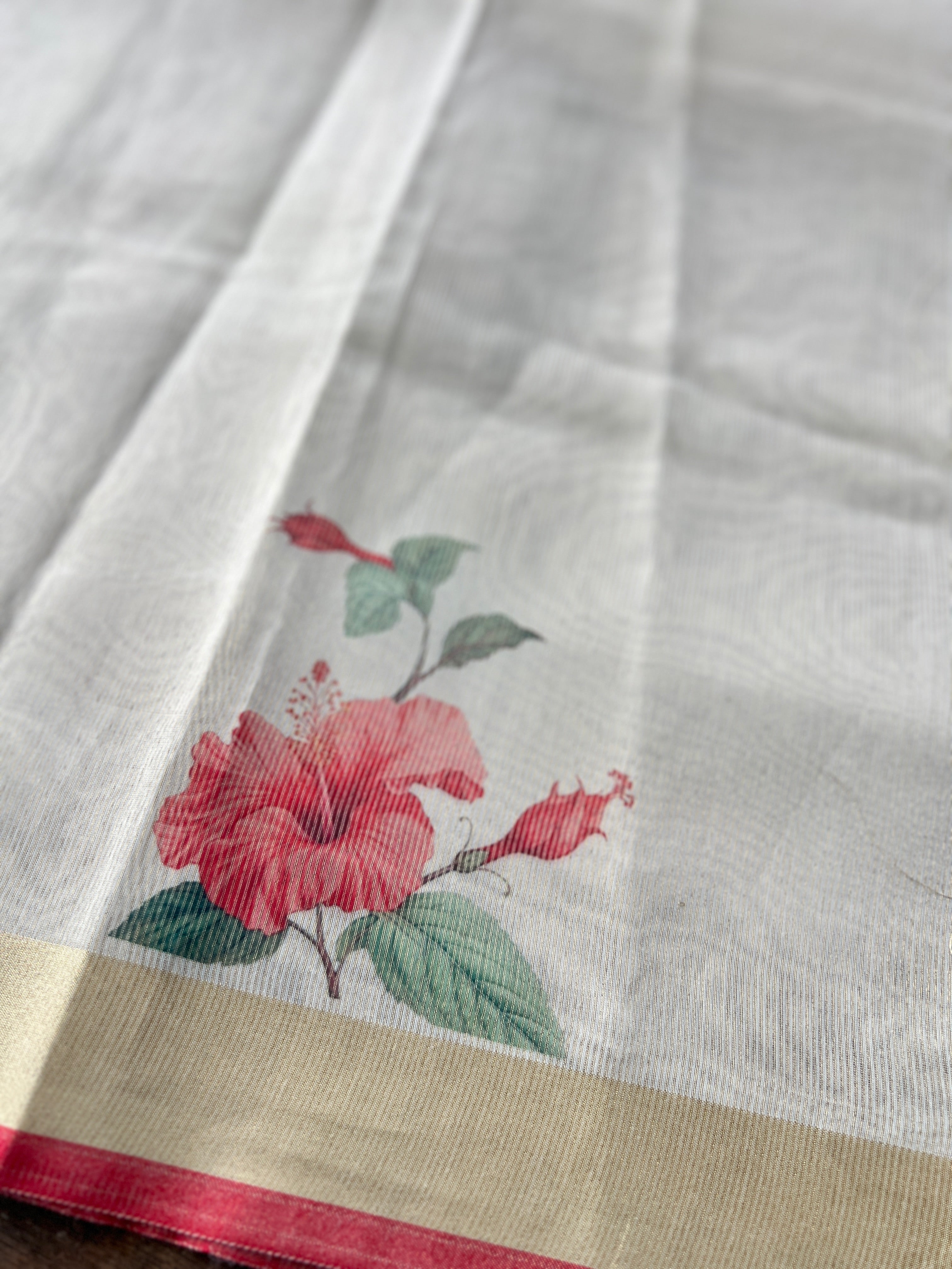Digital Printed Floral Patterned Banarasi Chanderi Saree | MR152