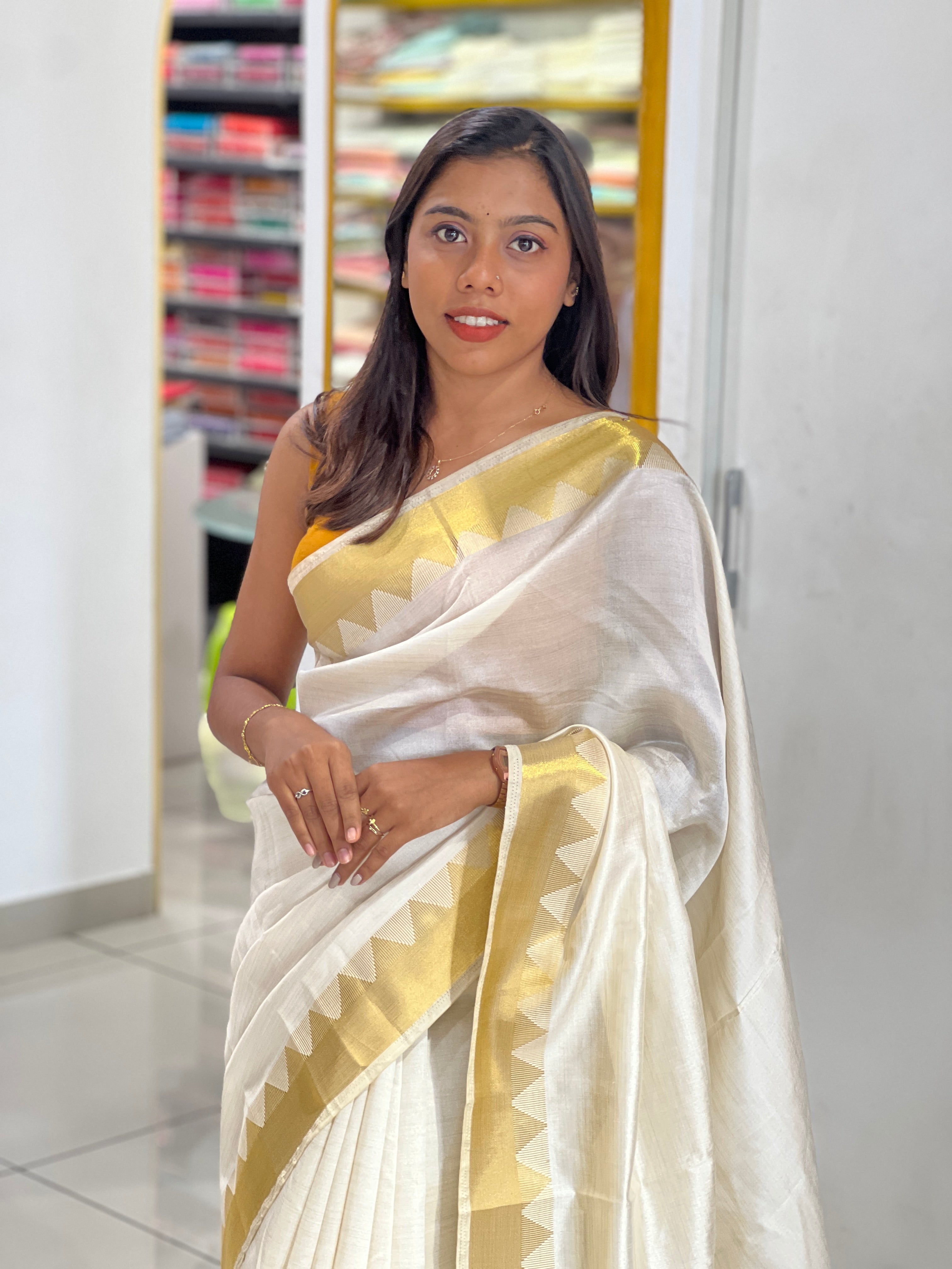 Golden Zari Woven Semi Tussar Saree | SSN235