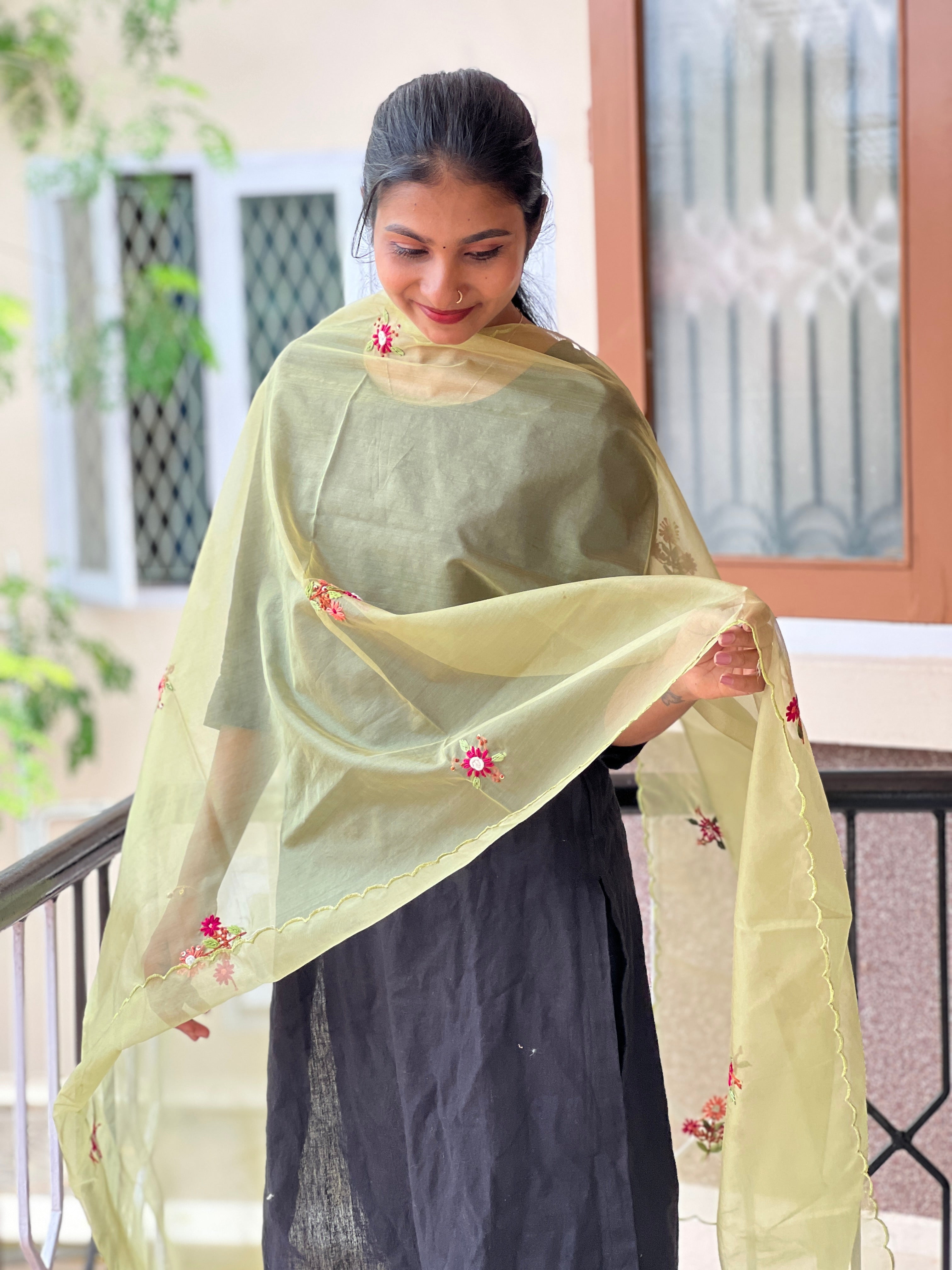 Hand Embroiderd Organza Dupatta | OS121