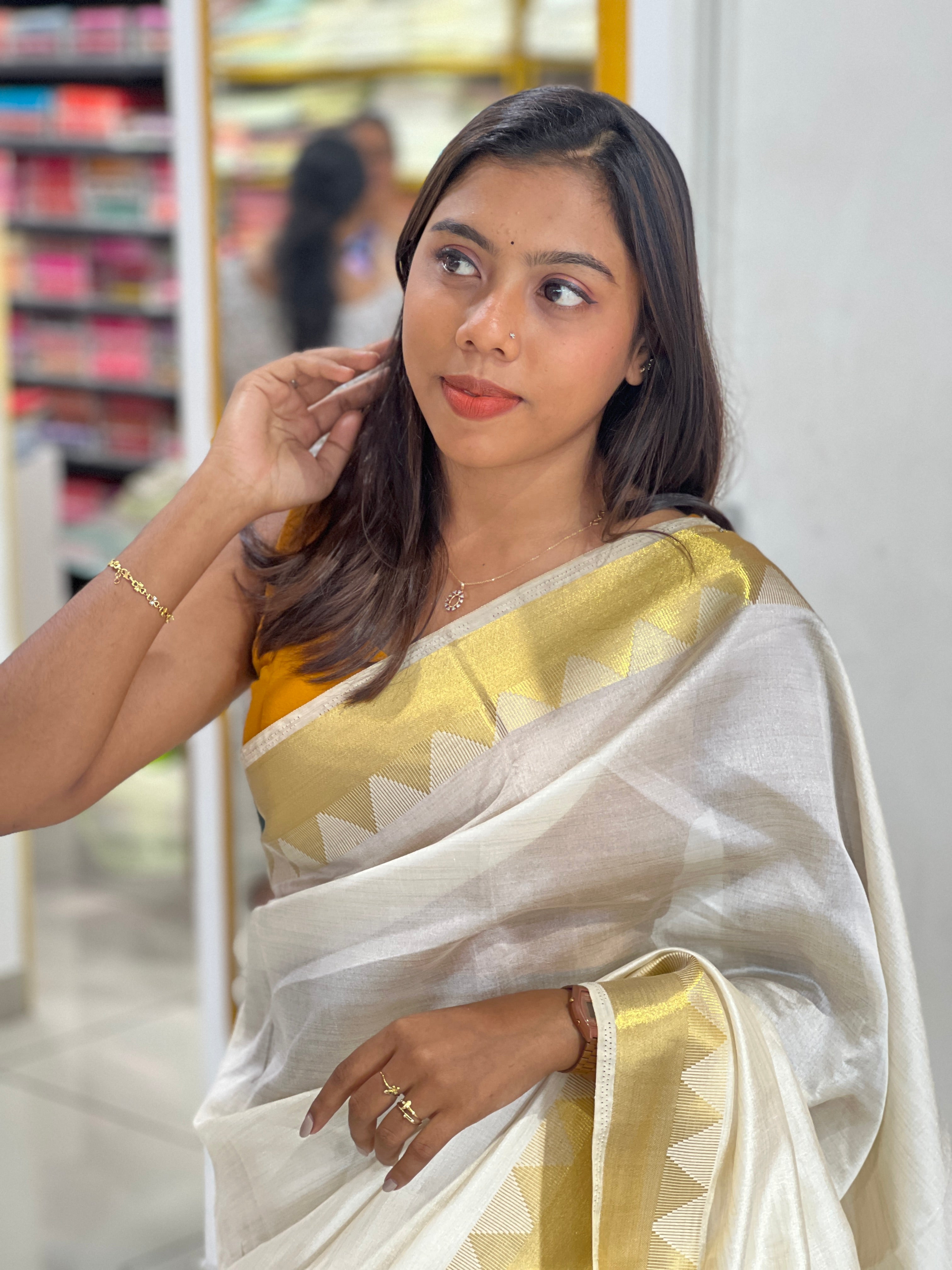 Golden Zari Woven Semi Tussar Saree | SSN235