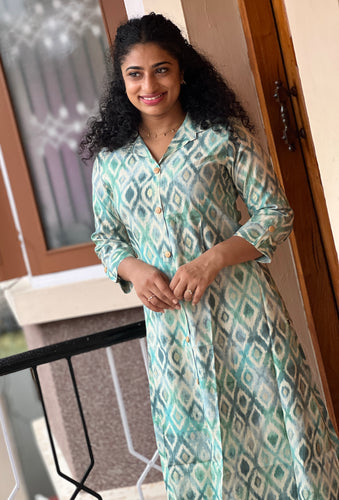 Ikat Inspired Cotton Blended Kurta | GHB118