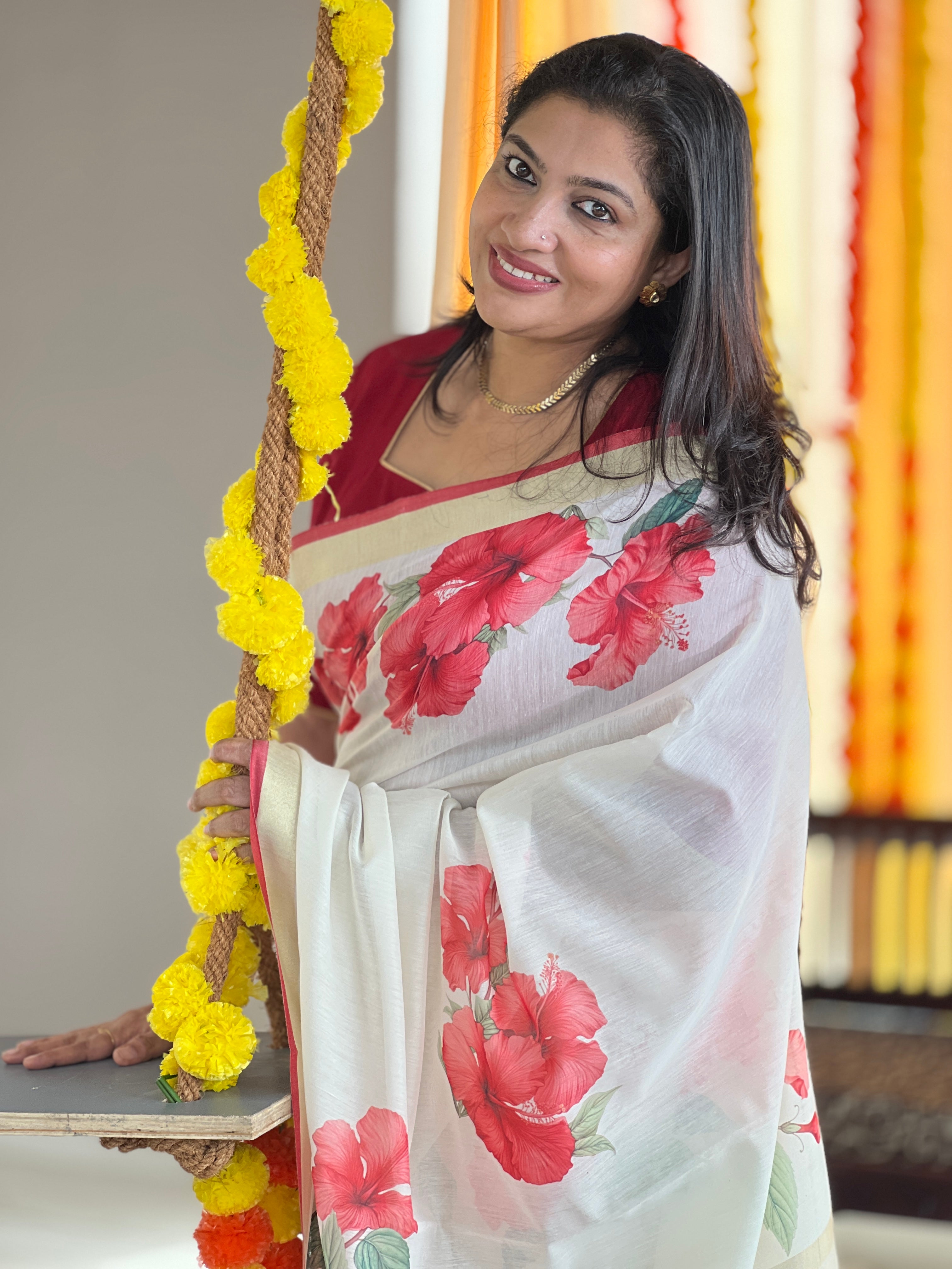 Digital Printed Floral Patterned Banarasi Chanderi Saree | MR152