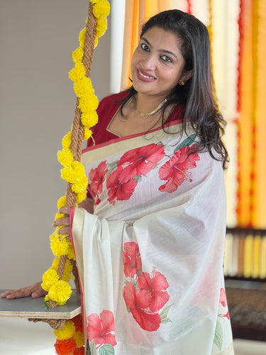 Digital Printed Floral Patterned Banarasi Chanderi Saree | MR152