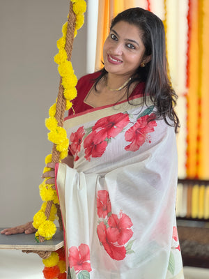 Digital Printed Floral Patterned Banarasi Chanderi Saree | MR152