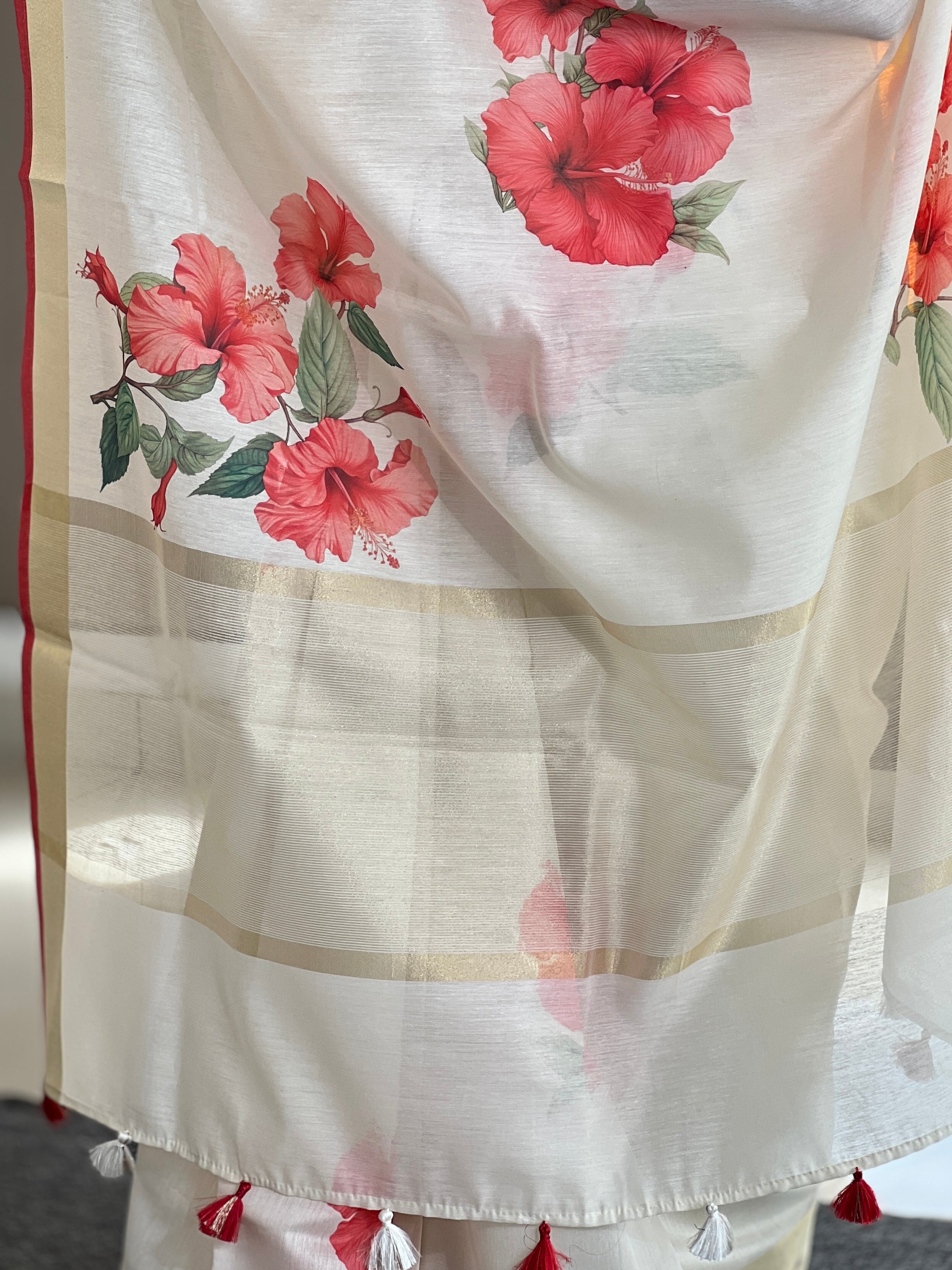 Digital Printed Floral Patterned Banarasi Chanderi Saree | MR152