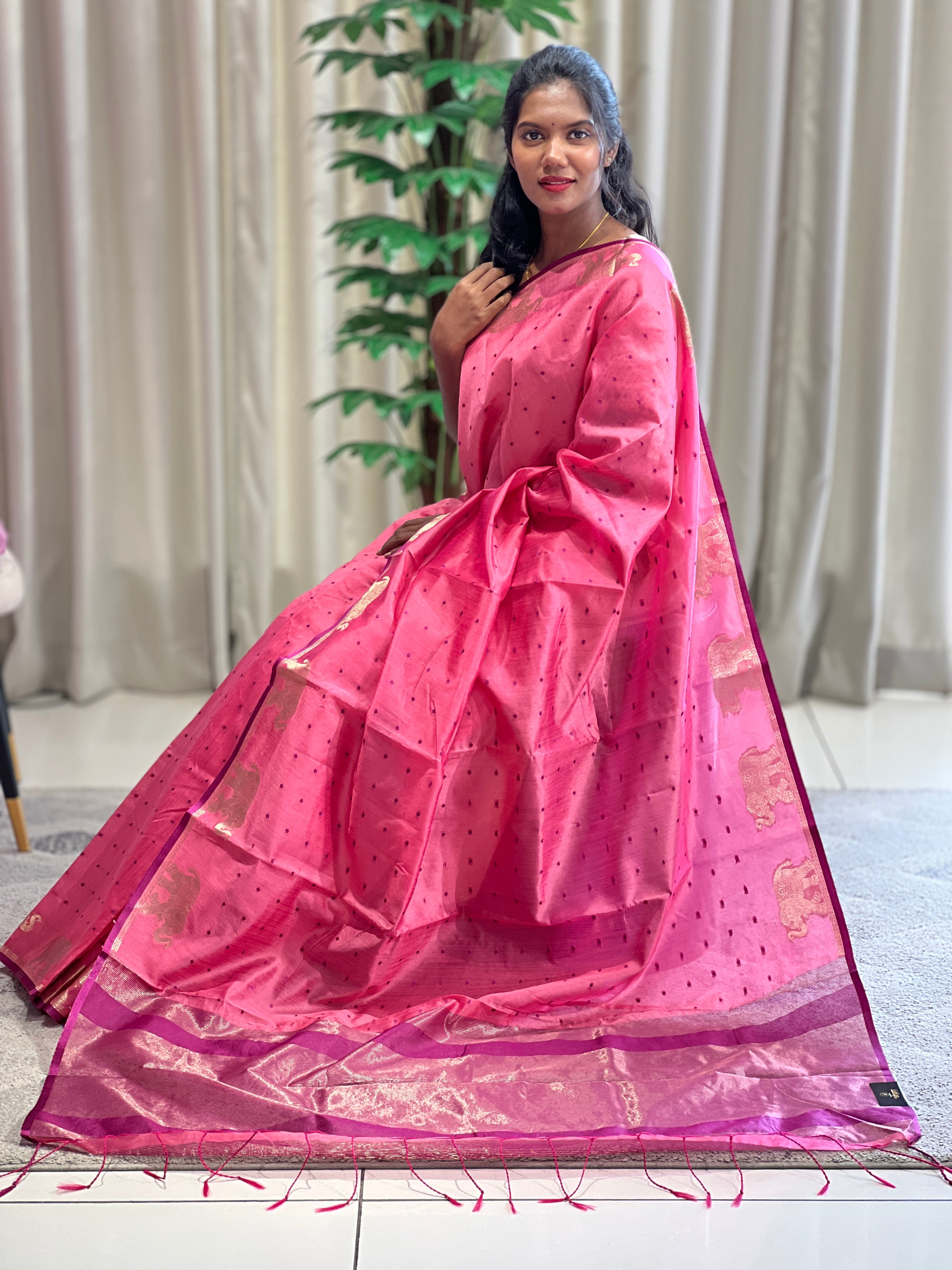 Traditional Elephant Motifs Design Semi Silk Saree | SSN171