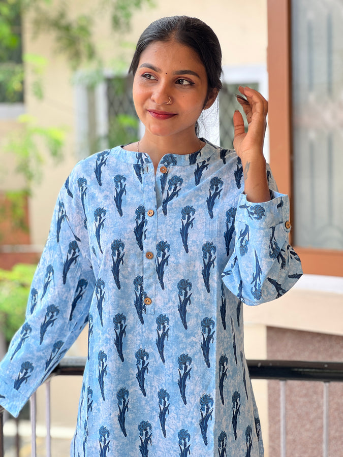 Screen Printed Cotton Kurta | AHR341