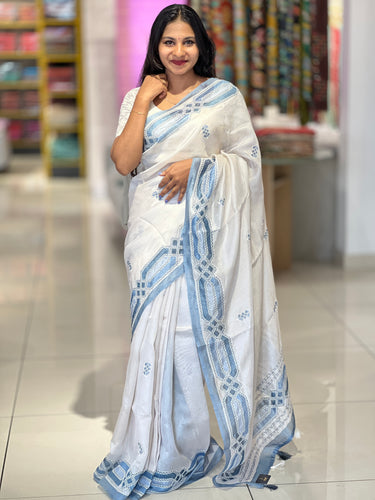 Print With Embroidery Highlighted Tussar Organza Saree | BLD1115