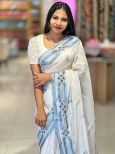 Print With Embroidery Highlighted Tussar Organza Saree | BLD1115