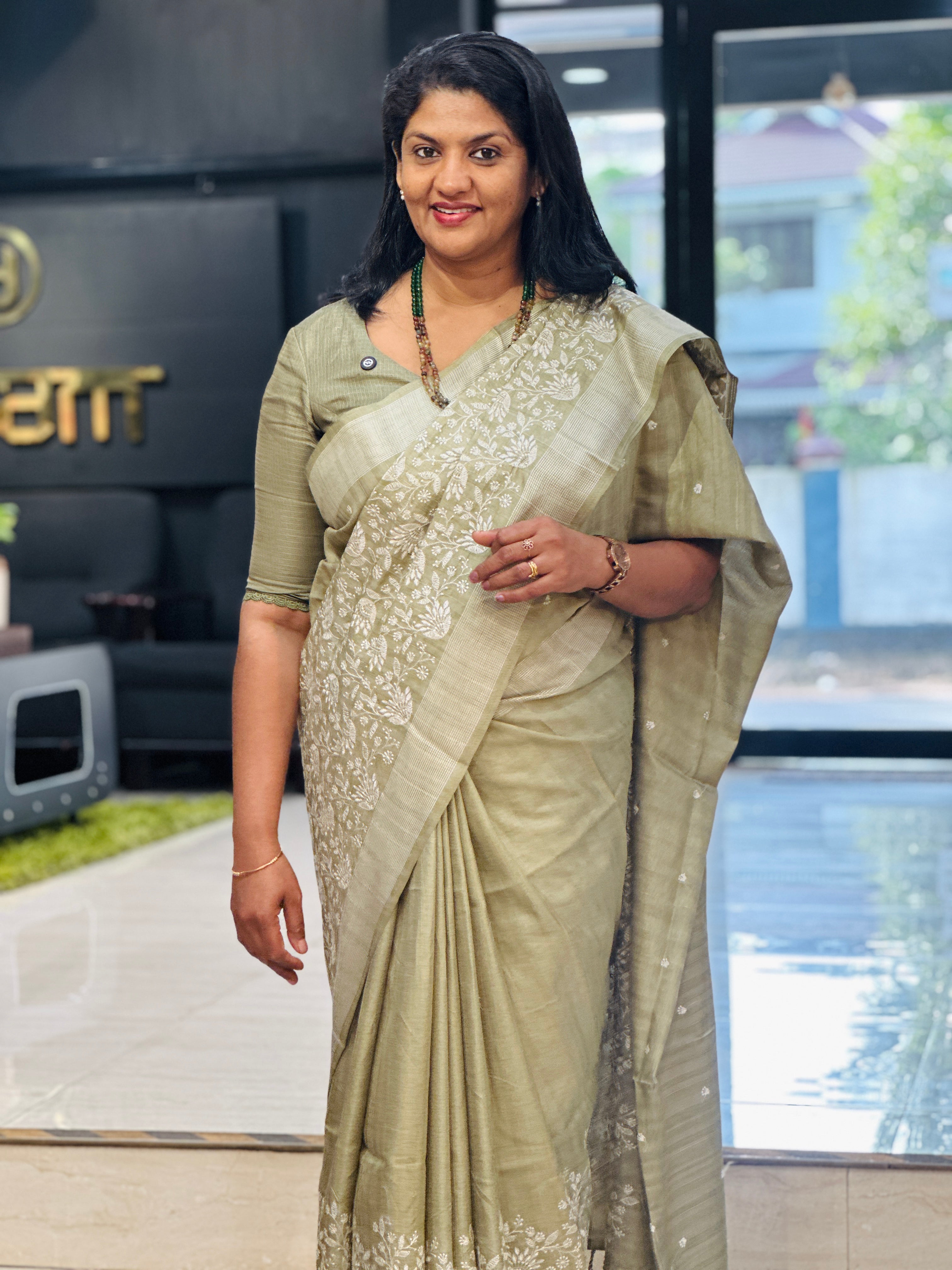 Embroidered Buta Woven Tussar Saree | SUN798