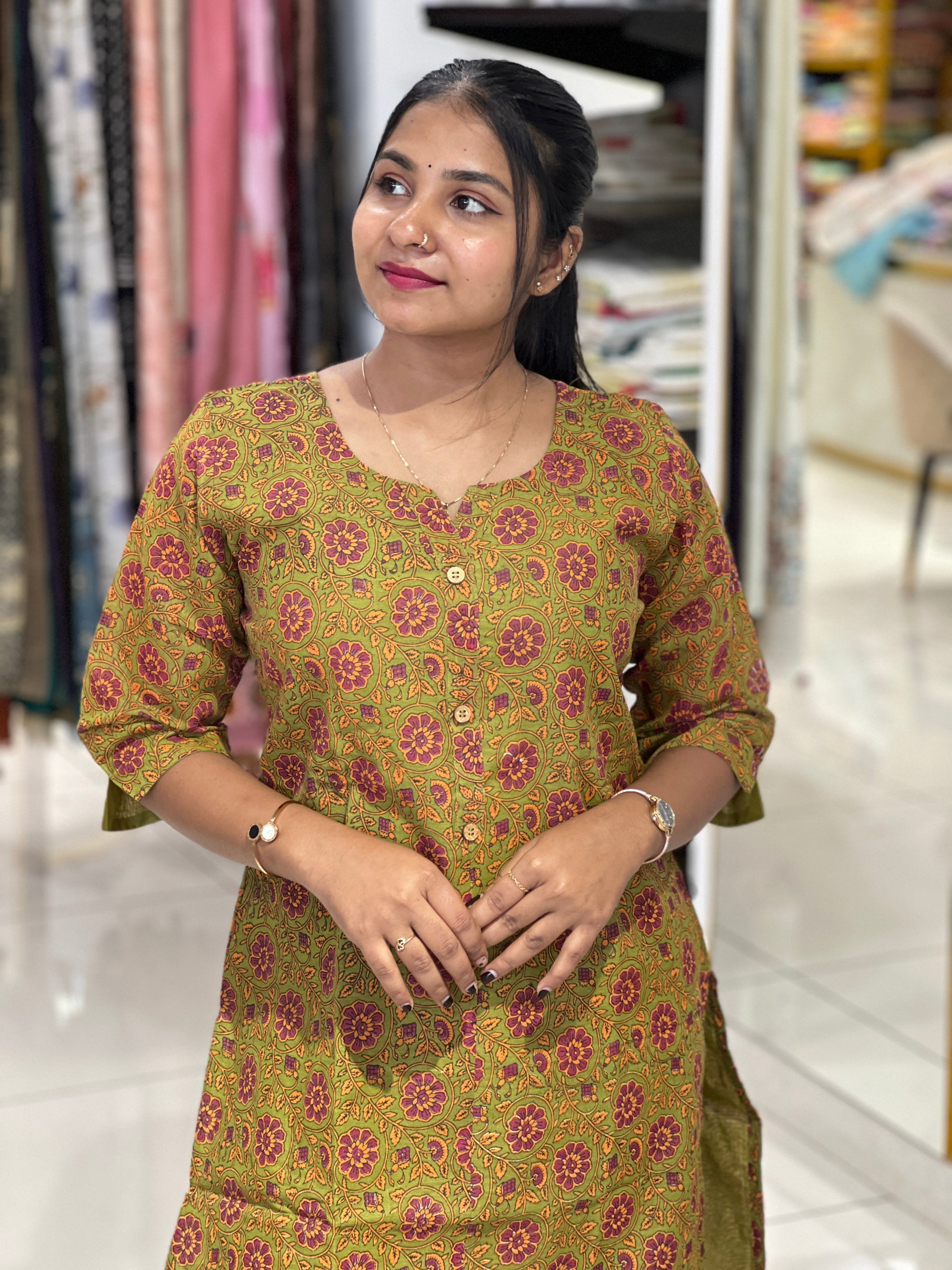 Floral Print Detailed Chanderi Kurta | RMLA275
