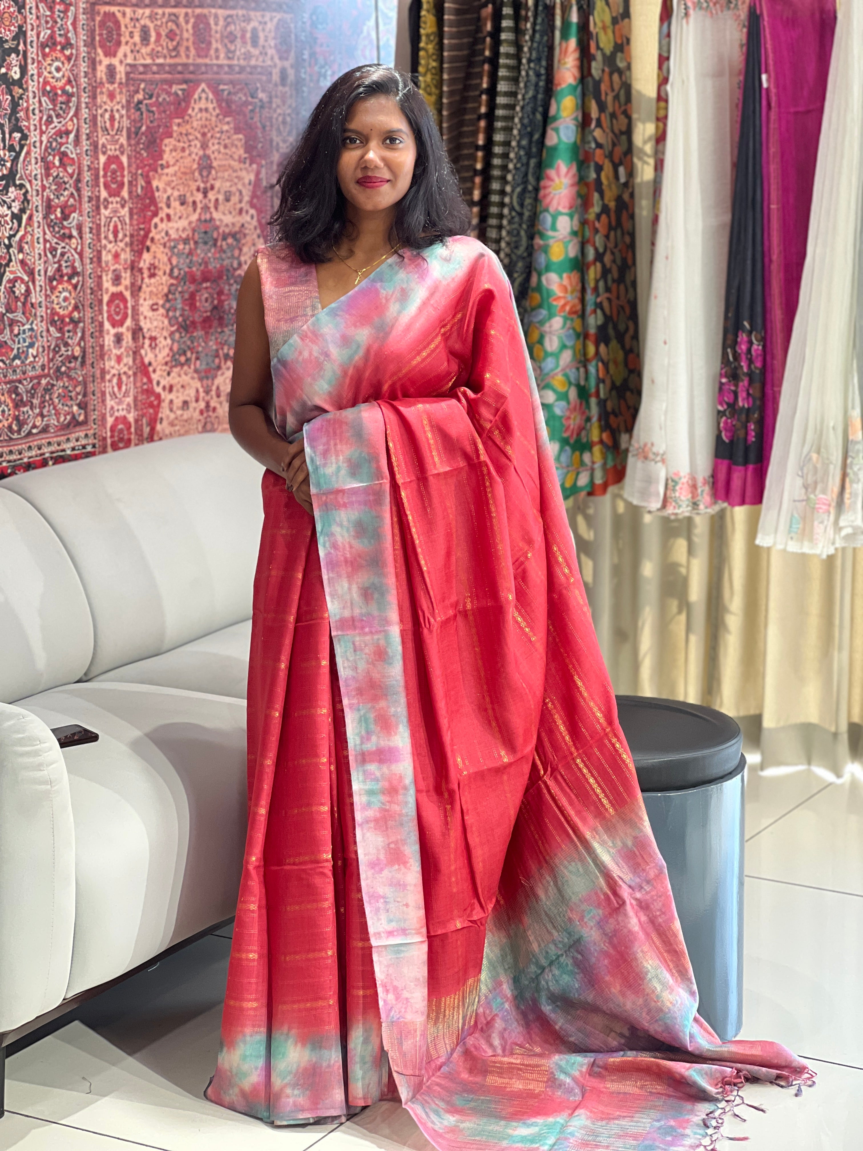 Tie & Dye & Zari Detailed Muga Tussar Saree | HS1274