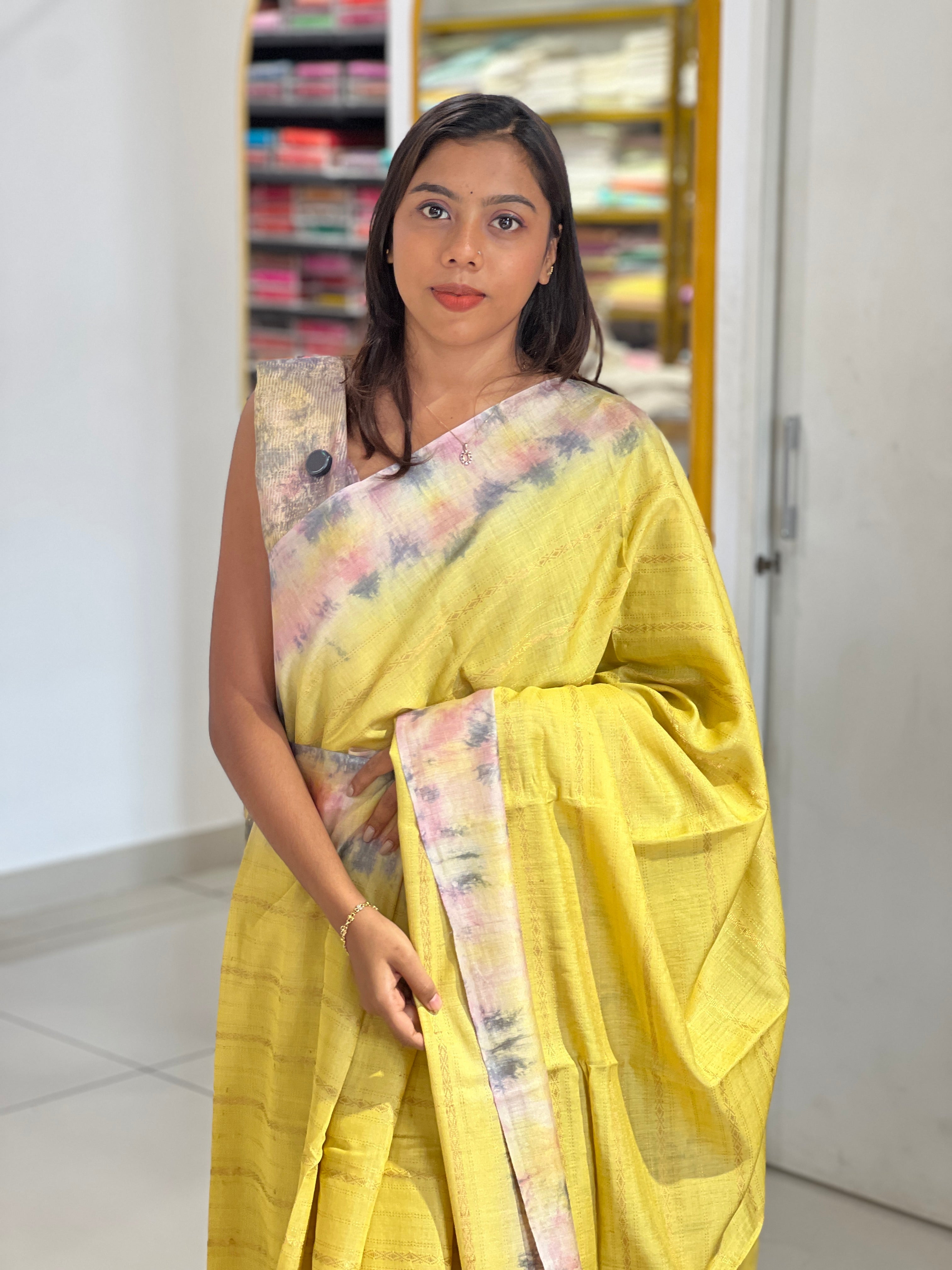 Tie & Dye & Zari Detailed Muga Tussar Saree | HS1273
