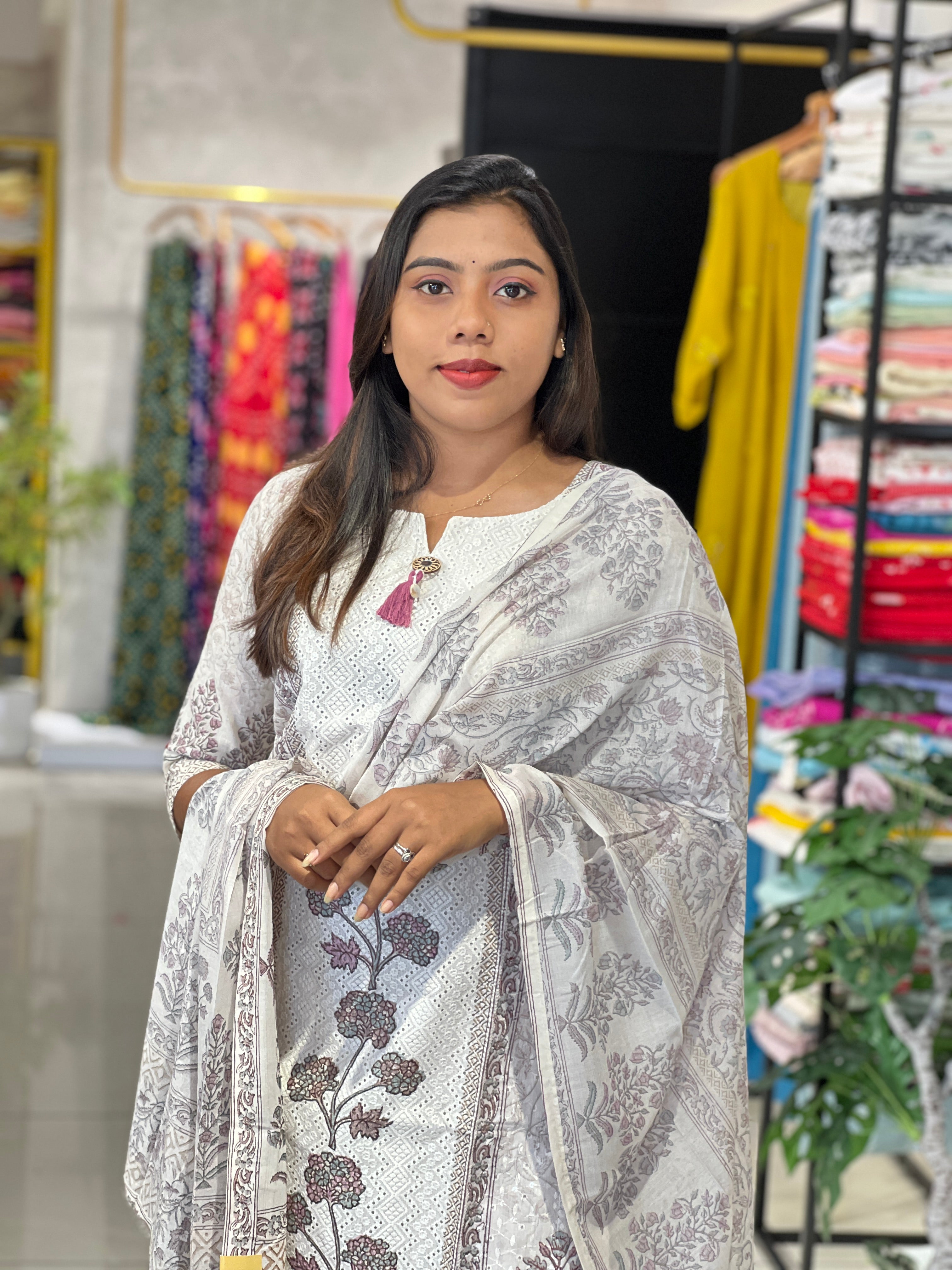 Floral Printed Pattern Cotton Kurta Set | FW402