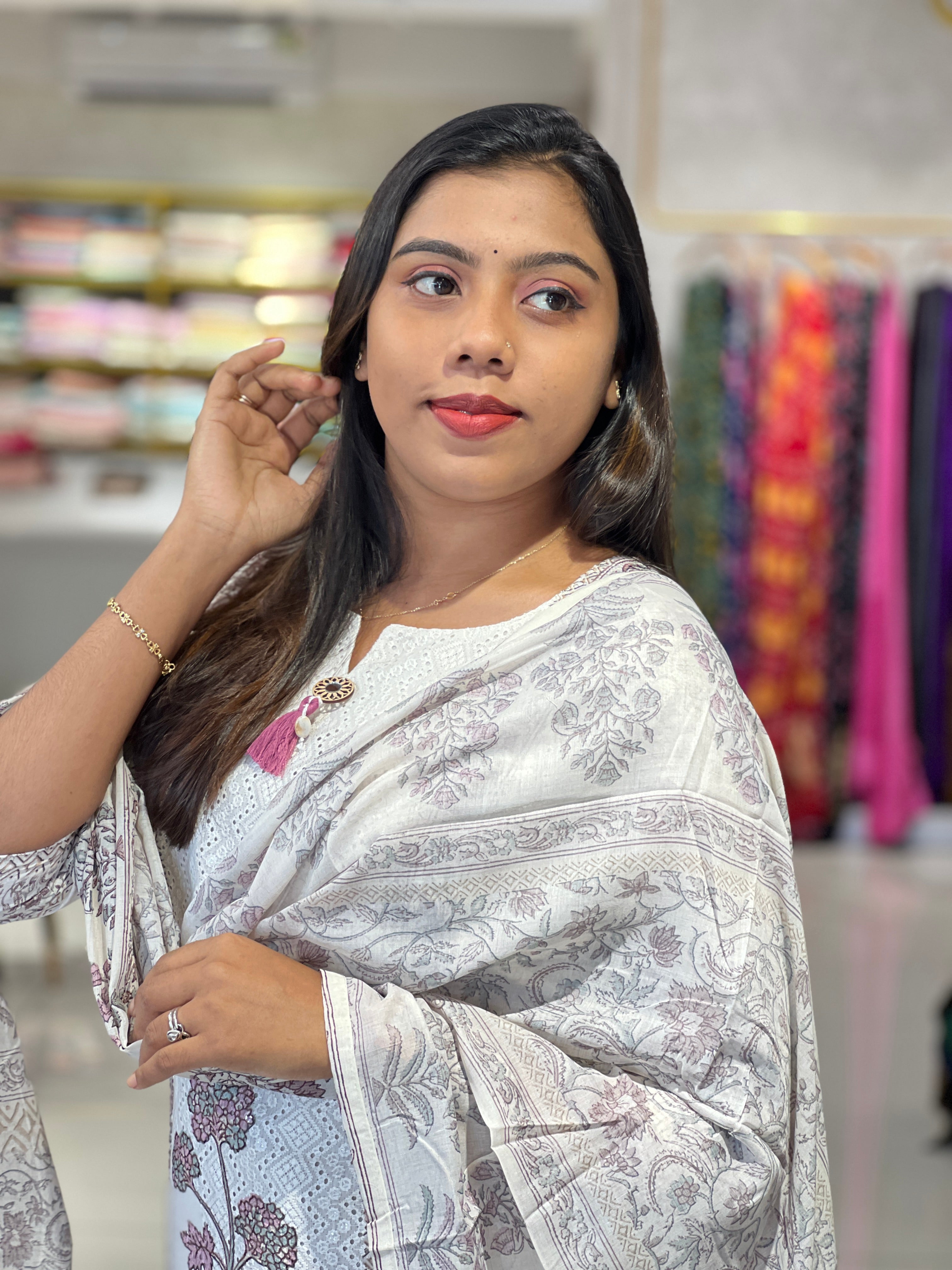 Floral Printed Pattern Cotton Kurta Set | FW402