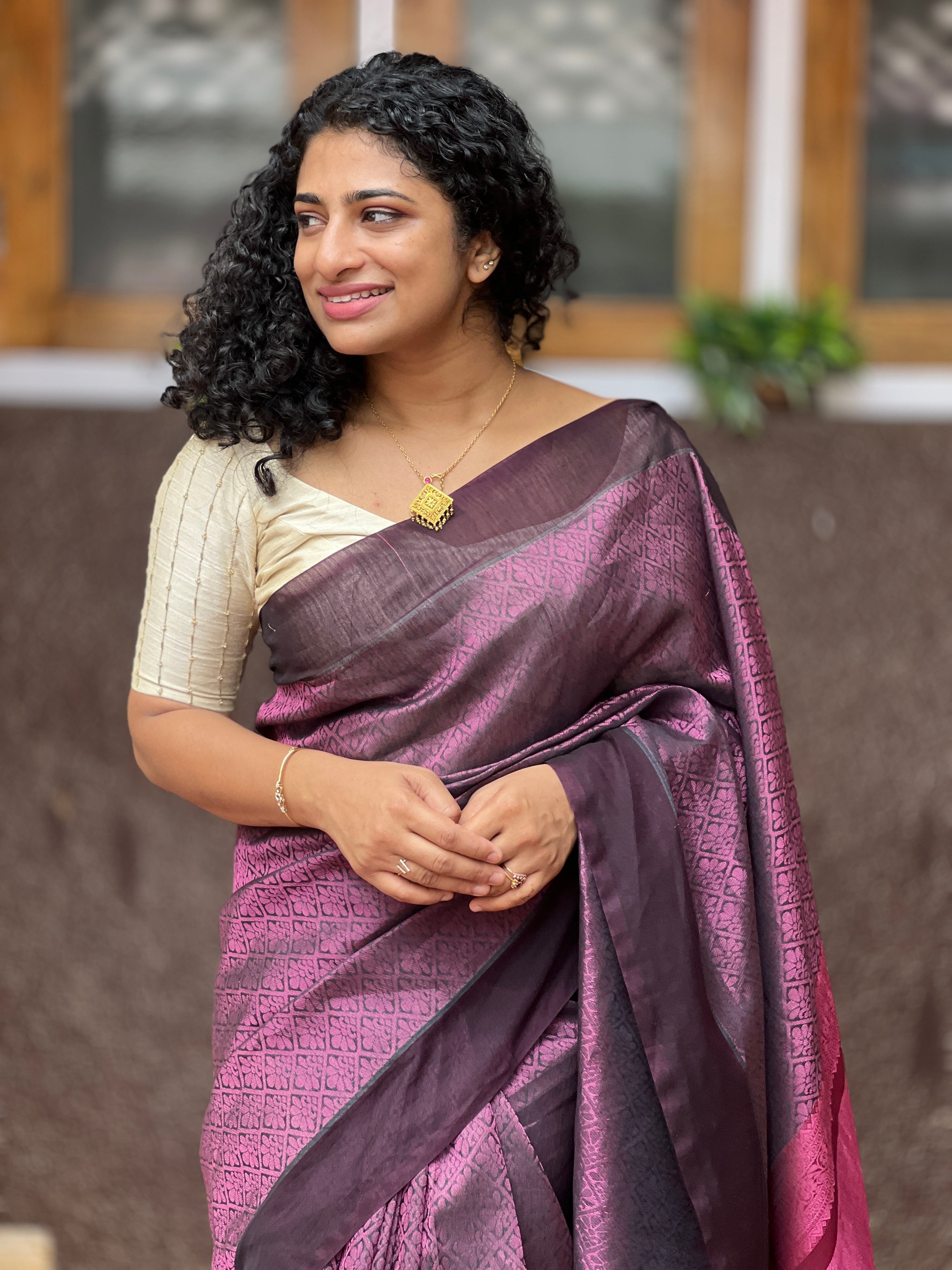 Diagonal Pattern Zari Weaved Cotton Silk Saree | RJT116