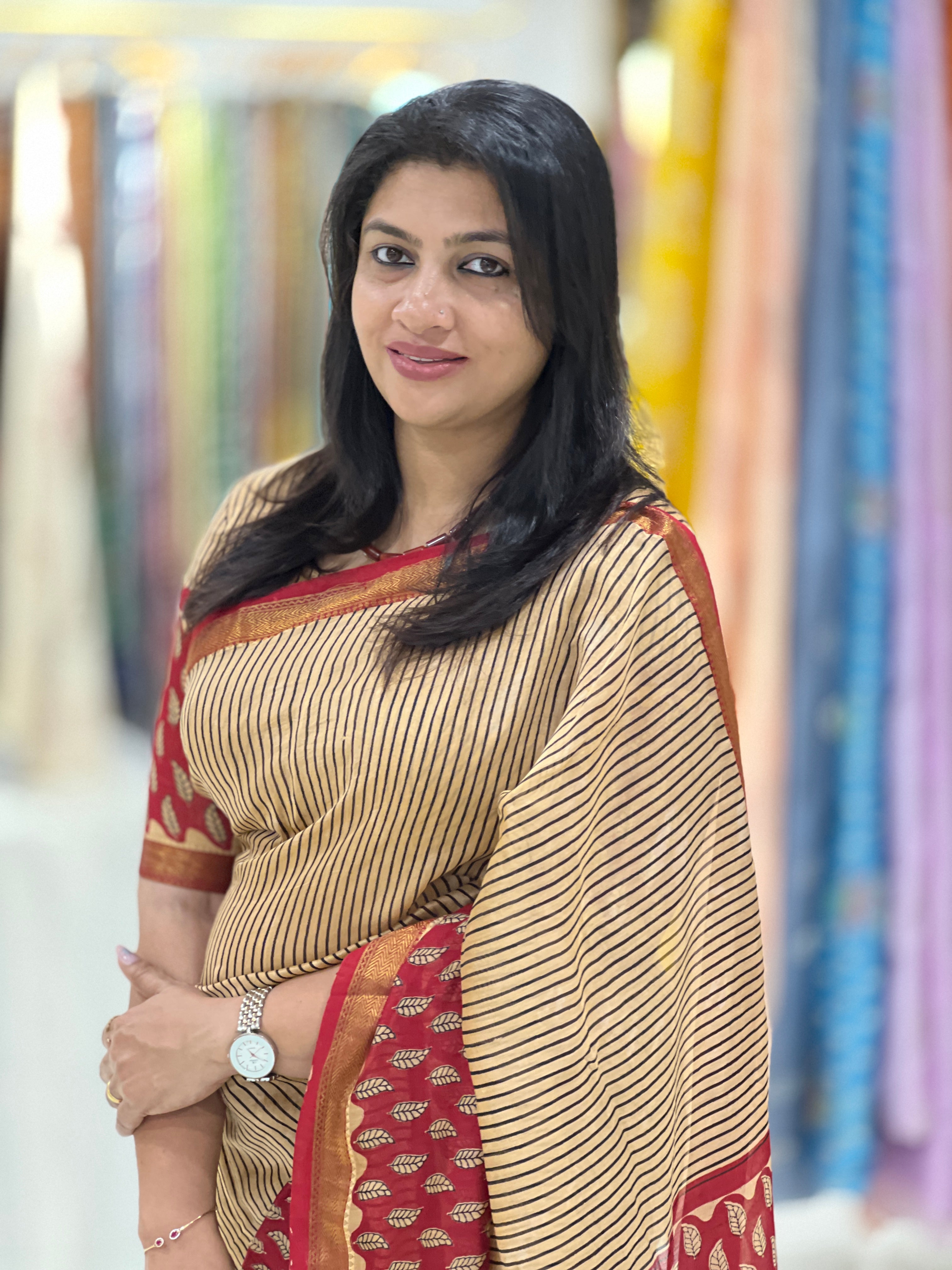 Stripes Printed Chanderi Saree | VFC584