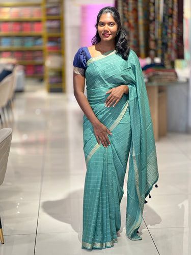 Zari Check Weaving Patterned Crispy Georgette Saree | DVS240