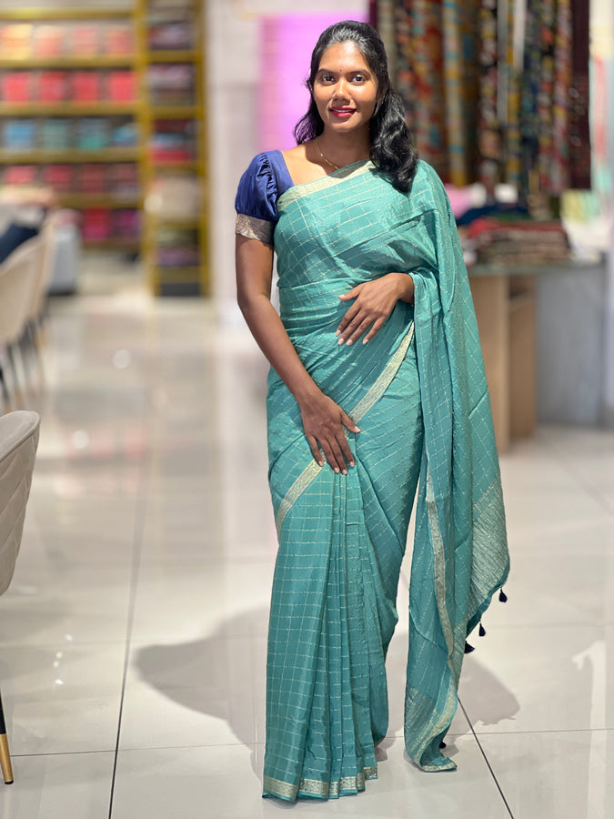 Zari Check Weaving Patterned Crispy Georgette Saree | DVS240